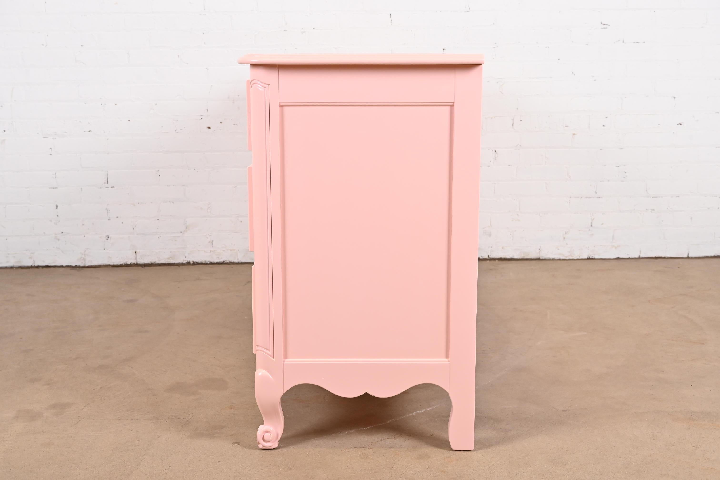 Kindel Furniture French Provincial Louis XV Pink Lacquered Dresser, Refinished For Sale 6