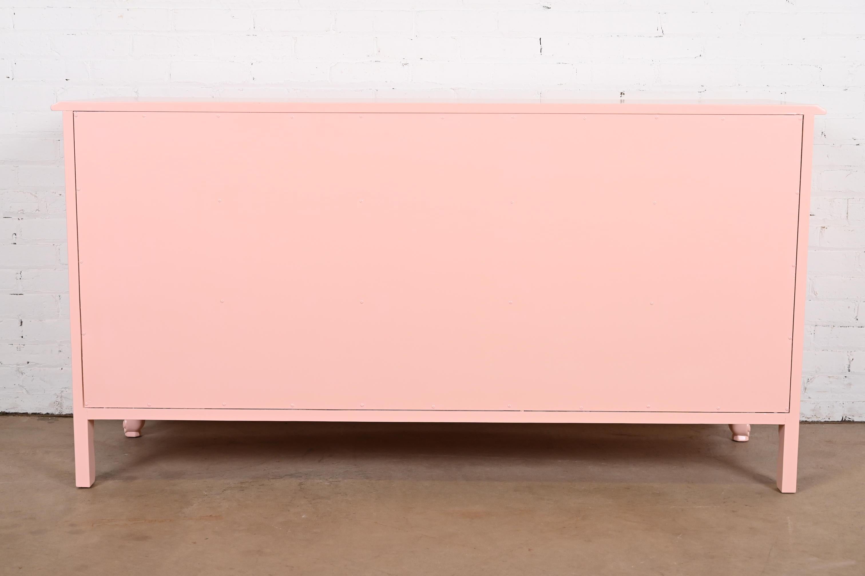 Kindel Furniture French Provincial Louis XV Pink Lacquered Dresser, Refinished For Sale 7