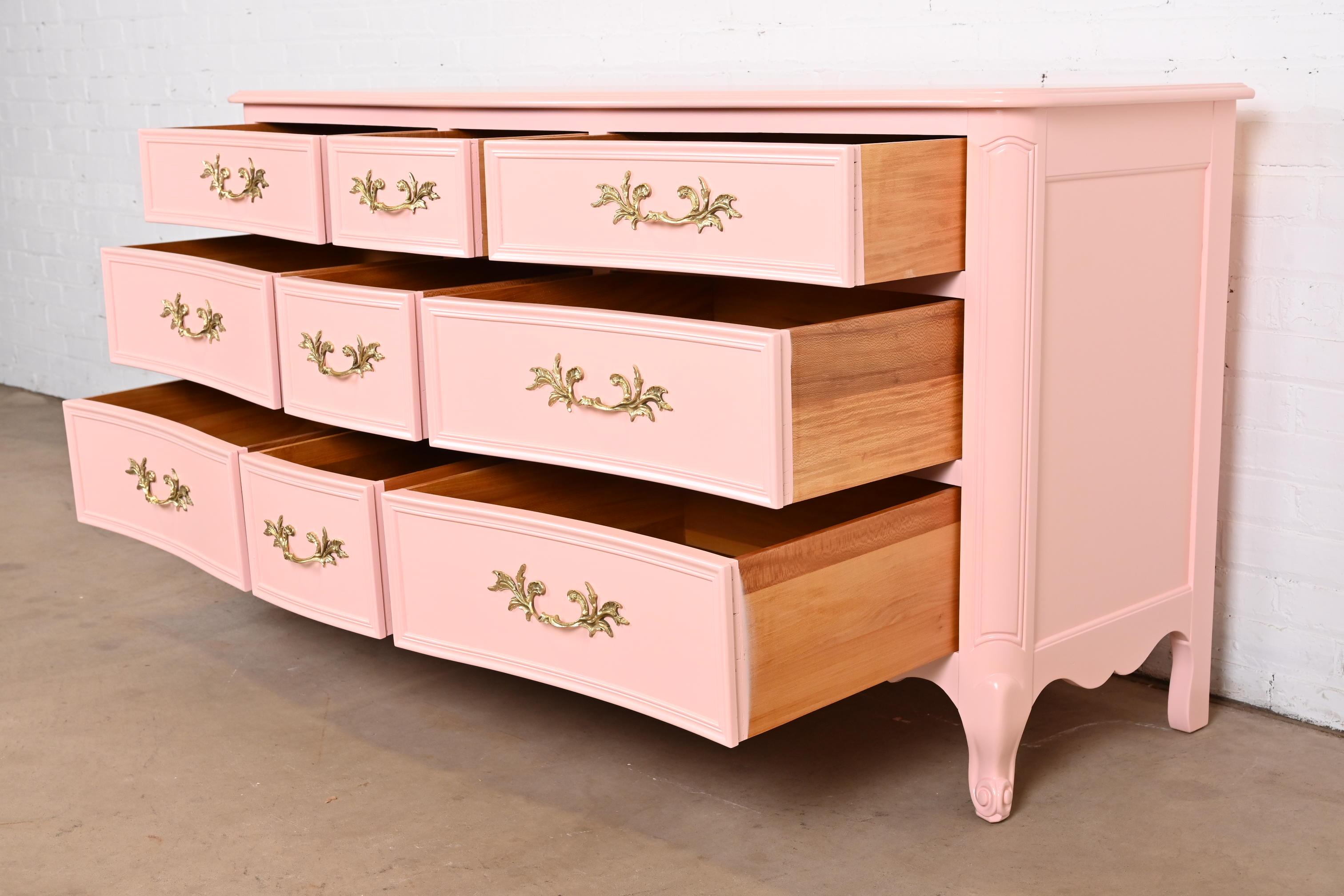 Mid-20th Century Kindel Furniture French Provincial Louis XV Pink Lacquered Dresser, Refinished For Sale