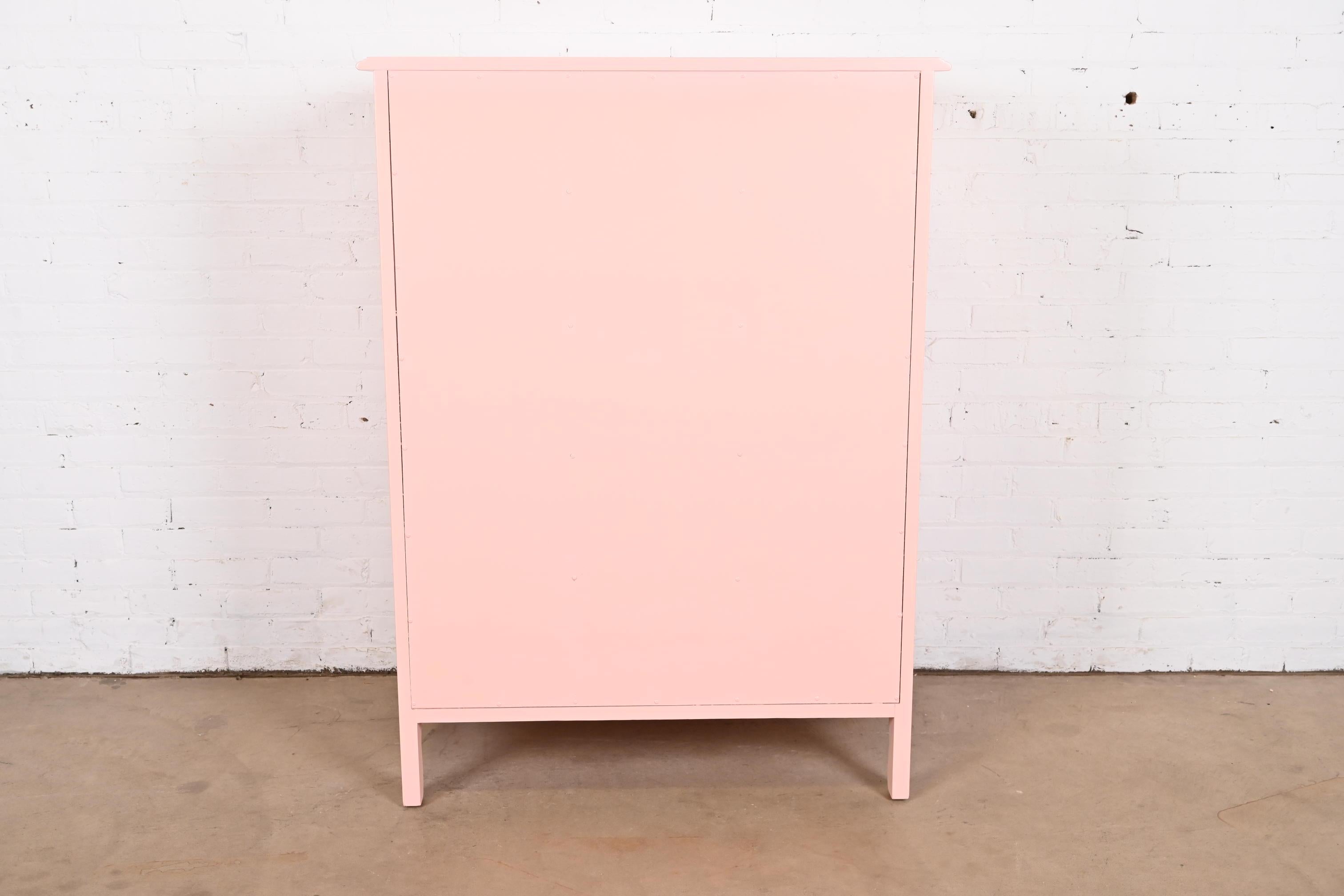 Kindel Furniture French Provincial Louis XV Pink Lacquered Highboy Dresser For Sale 7