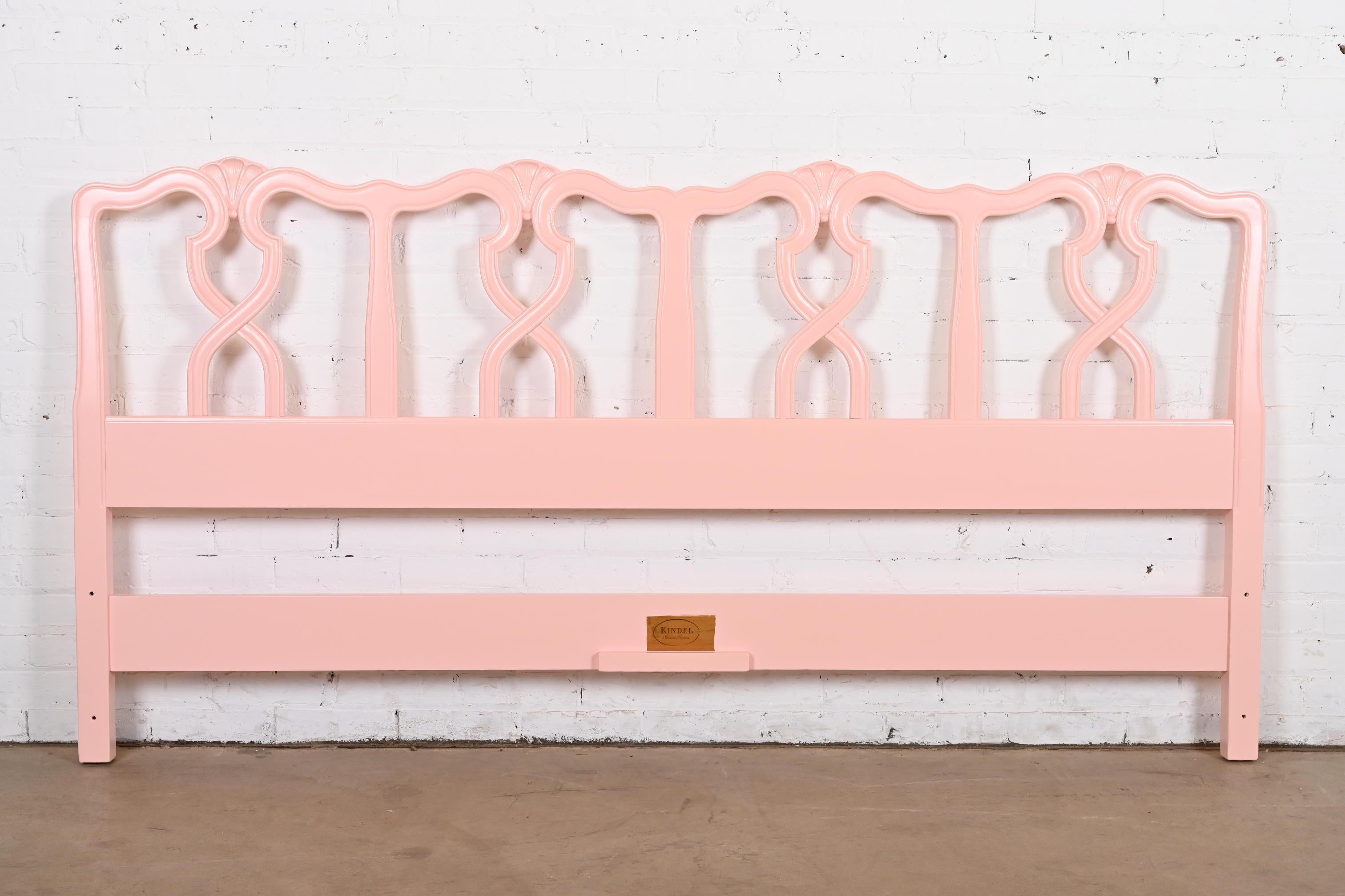 American Kindel Furniture French Provincial Louis XV Pink Lacquered King Size Headboard For Sale