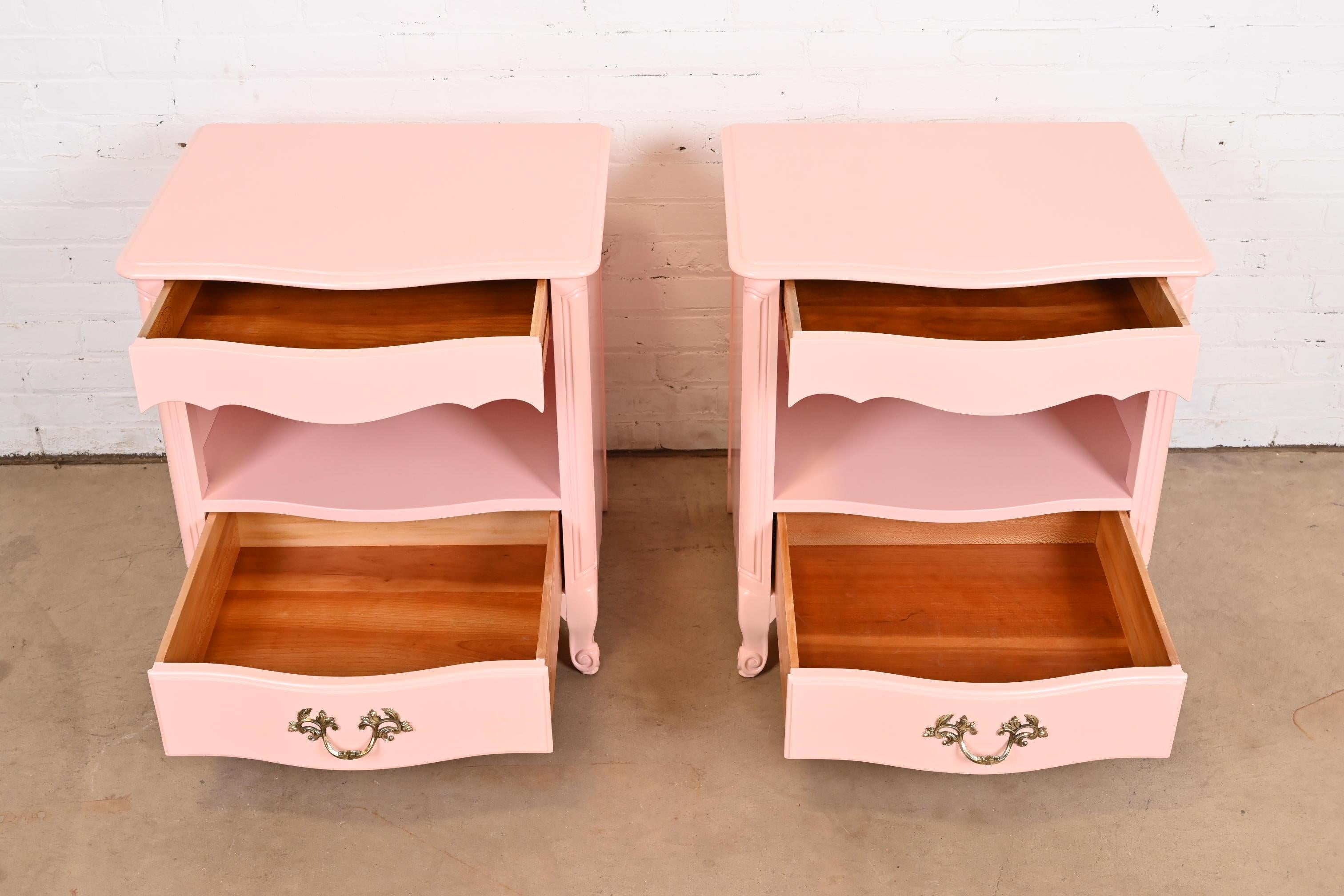Kindel Furniture French Provincial Louis XV Pink Lacquered Nightstands, Pair 4