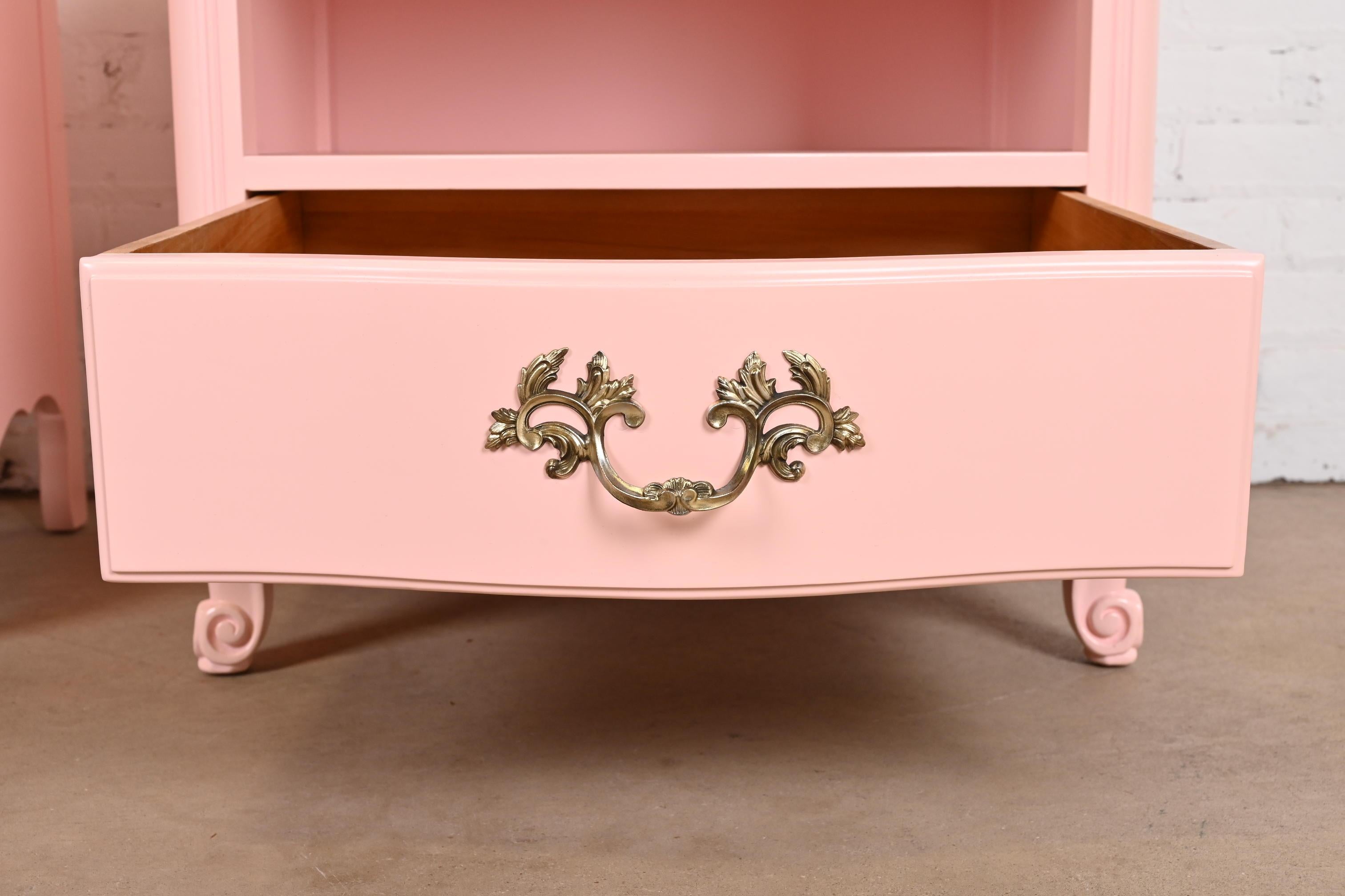 Kindel Furniture French Provincial Louis XV Pink Lacquered Nightstands, Pair 5