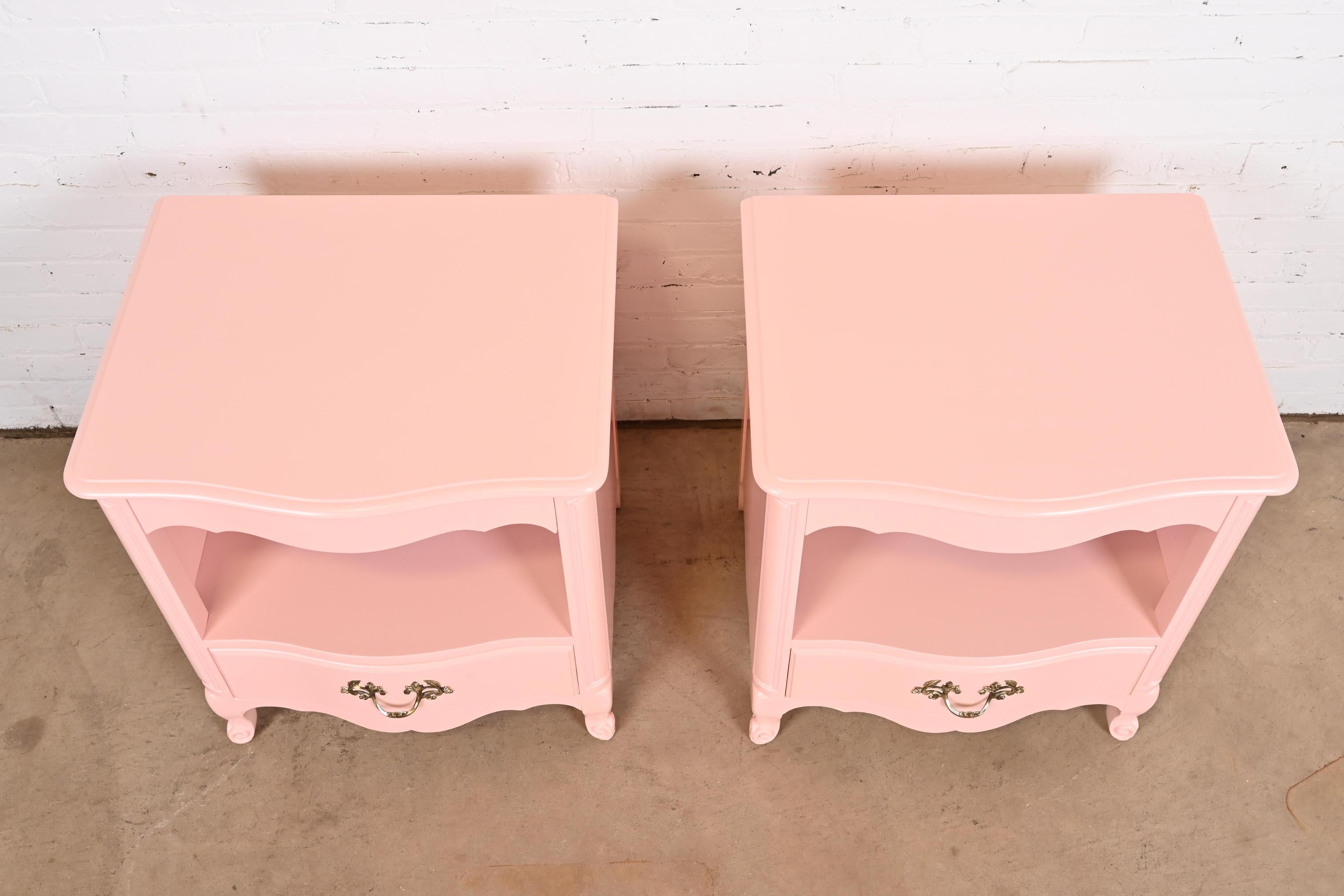 Kindel Furniture French Provincial Louis XV Pink Lacquered Nightstands, Pair 8