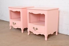Kindel Furniture French Provincial Louis XV Pink Lacquered Nightstands, Pair