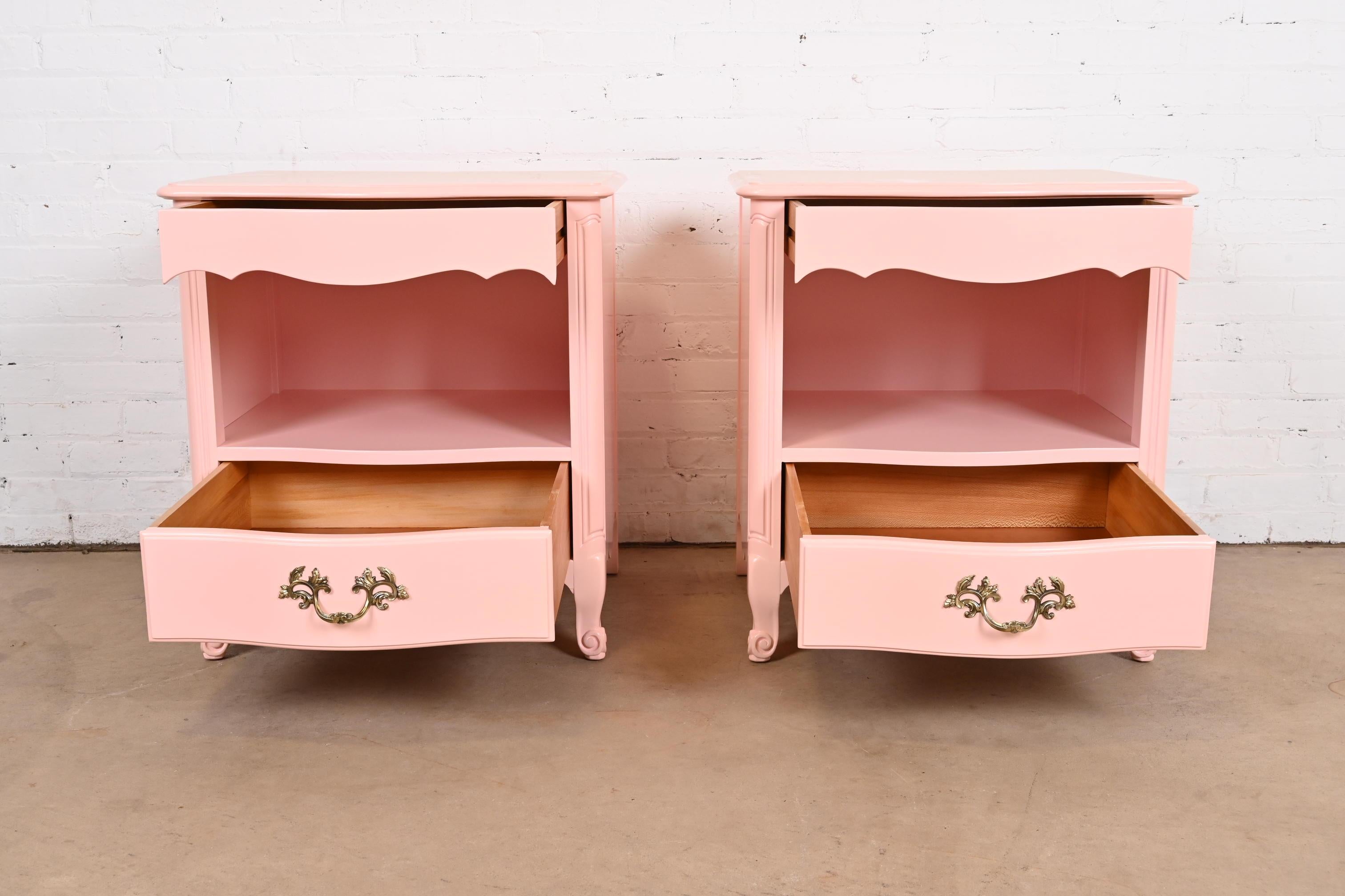 Kindel Furniture French Provincial Louis XV Pink Lacquered Nightstands, Pair 2