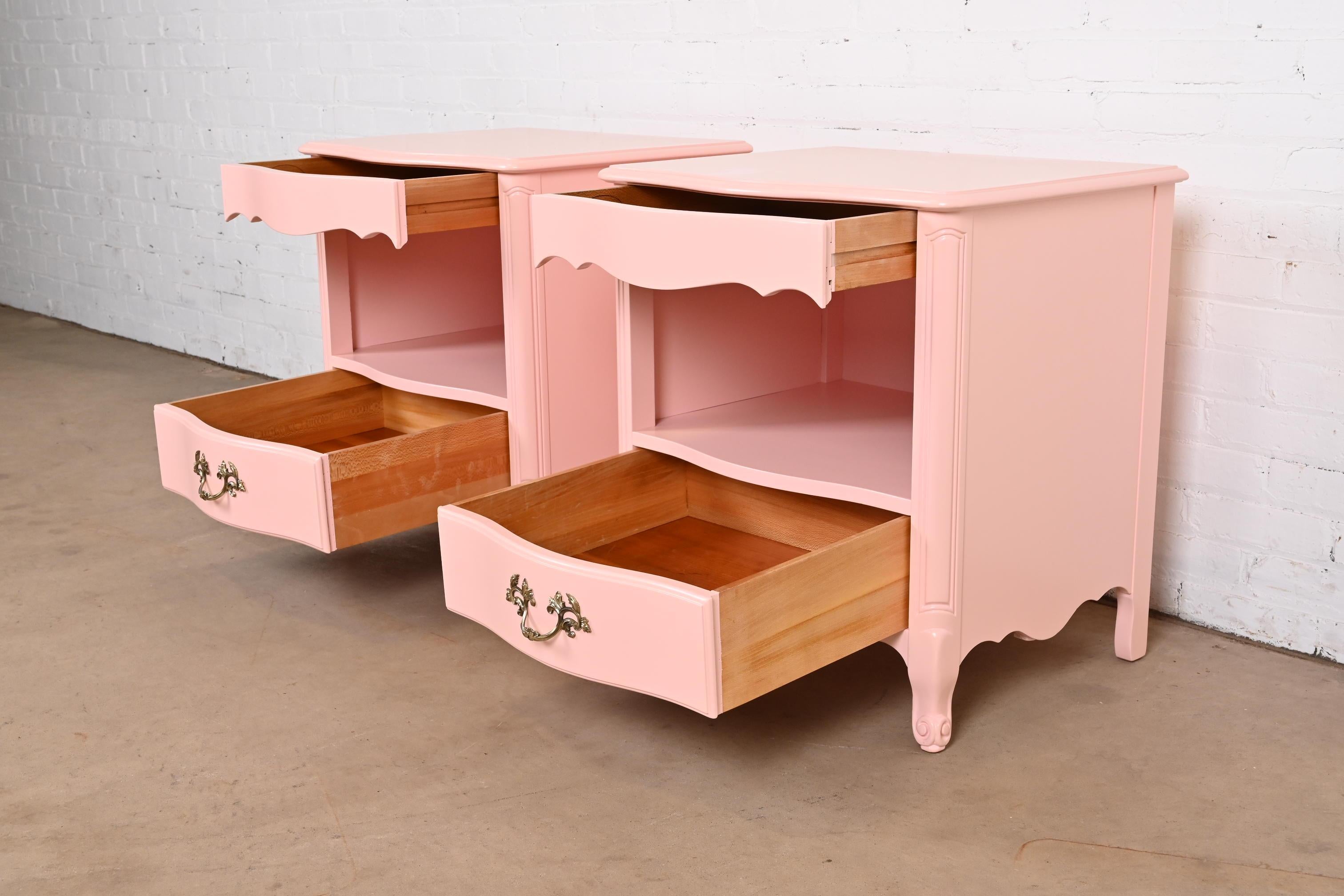 Kindel Furniture French Provincial Louis XV Pink Lacquered Nightstands, Pair 3