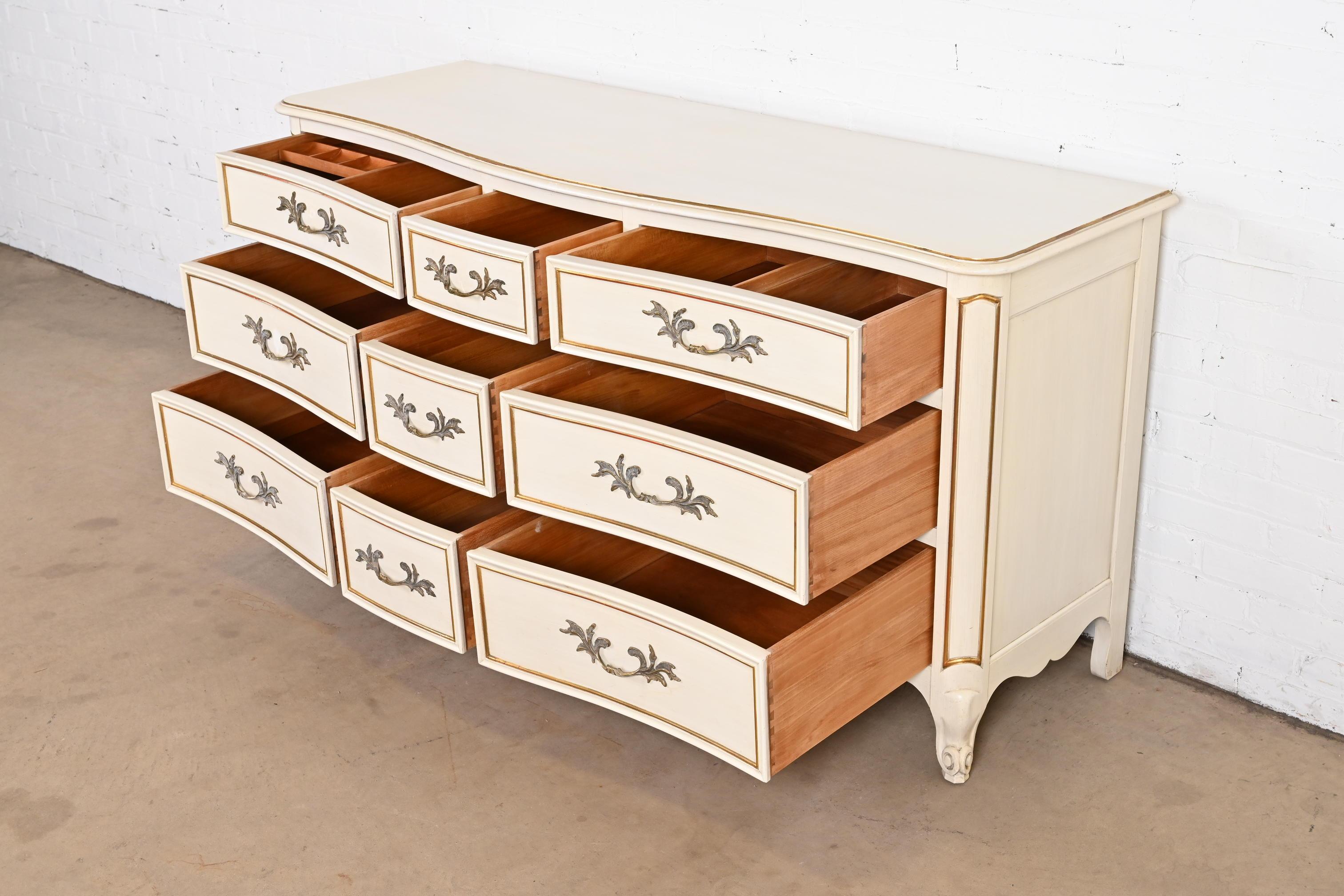 Brass Kindel Furniture French Provincial Louis XV Triple Dresser, circa 1960s For Sale