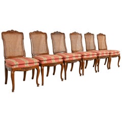 Kindel Furniture French Provincial Louis XV Walnut and Cane Back Dining Chairs