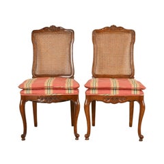 Kindel Furniture French Provincial Louis XV Walnut and Cane Back Side Chairs