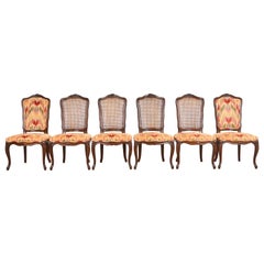 Kindel Furniture French Provincial Louis XV Walnut Cane Back Dining Chairs