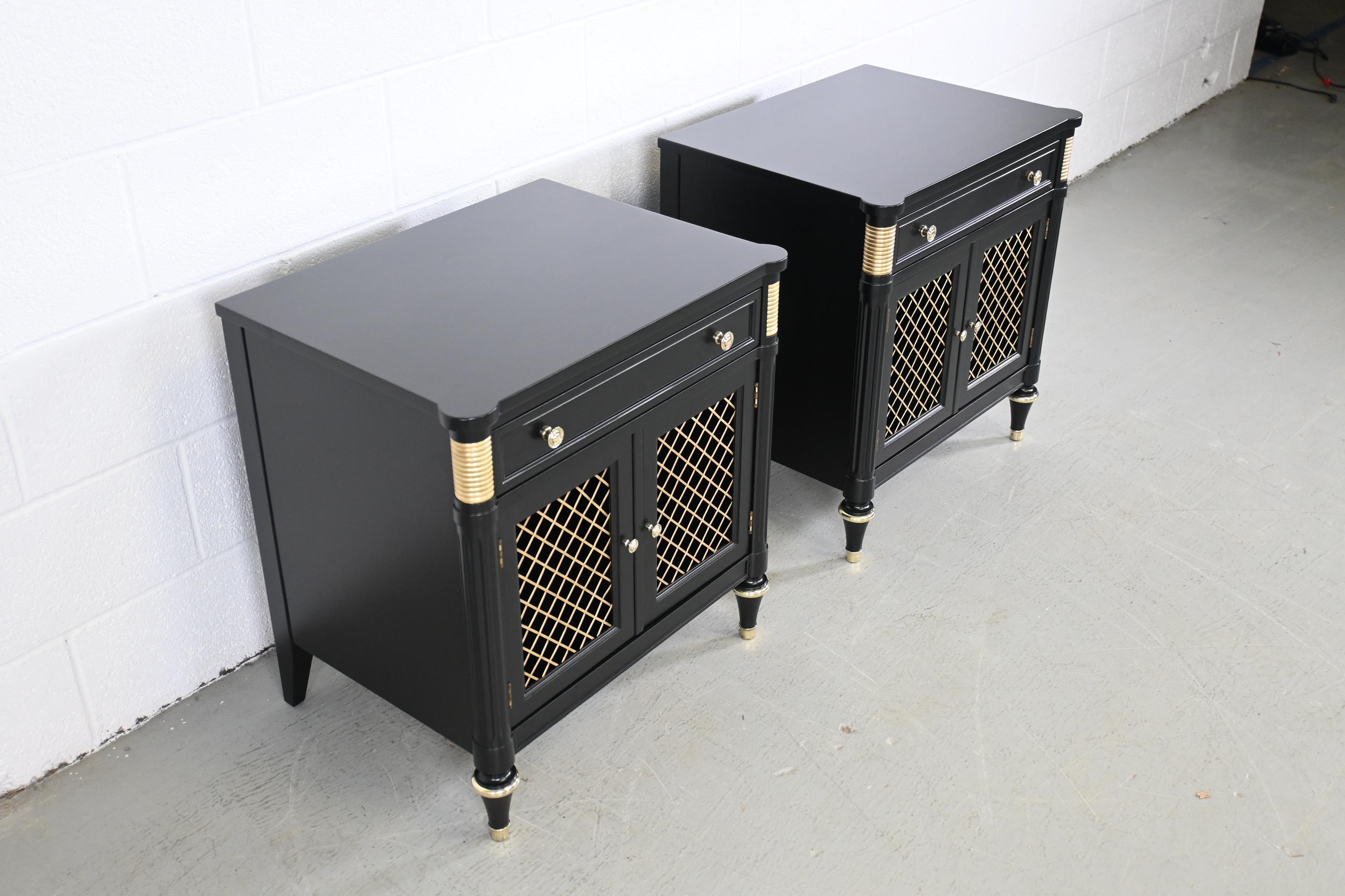 American Kindel Furniture French Regency Black Lacquered Night Stands