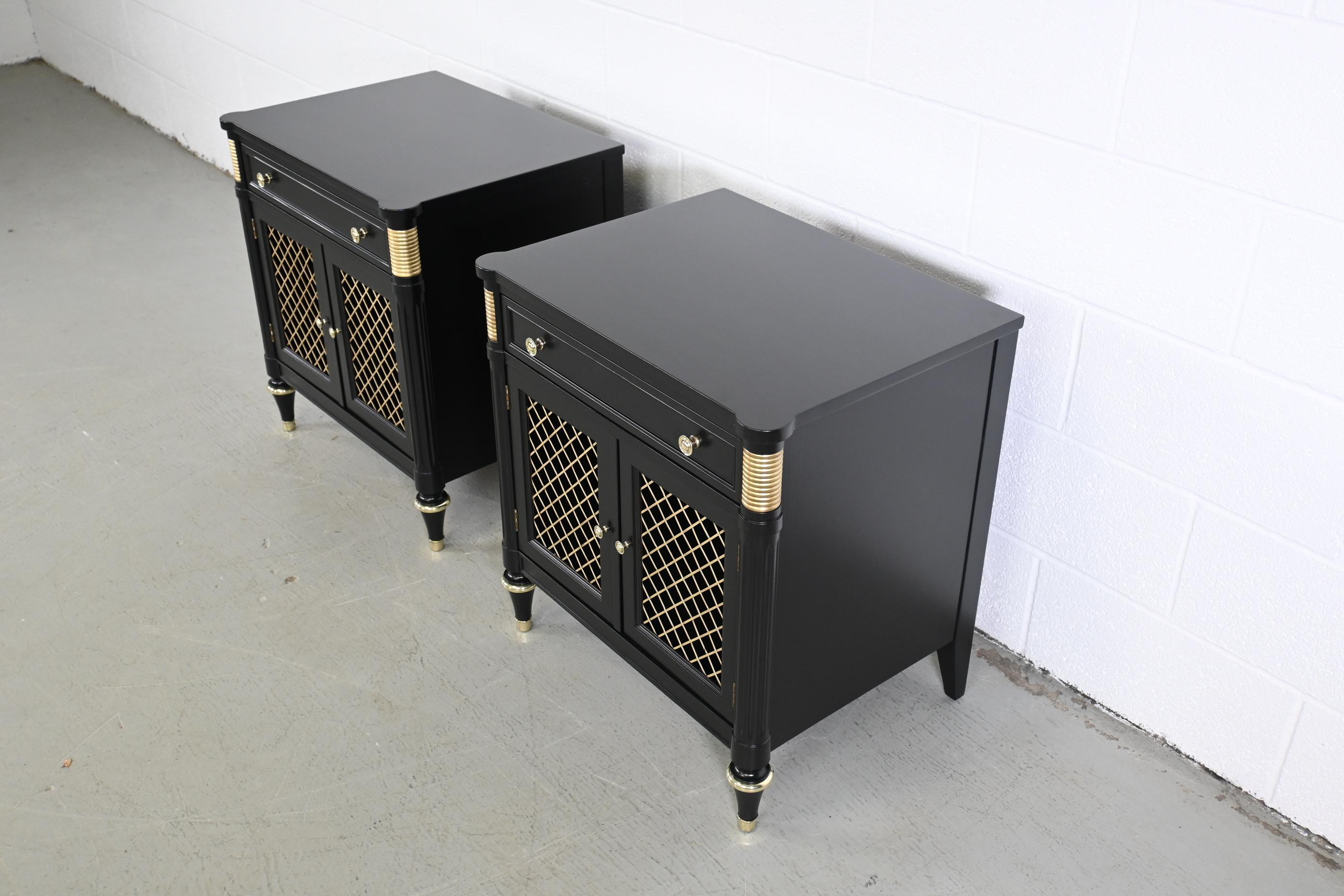 Kindel Furniture French Regency Black Lacquered Night Stands In Good Condition In Morgan, UT