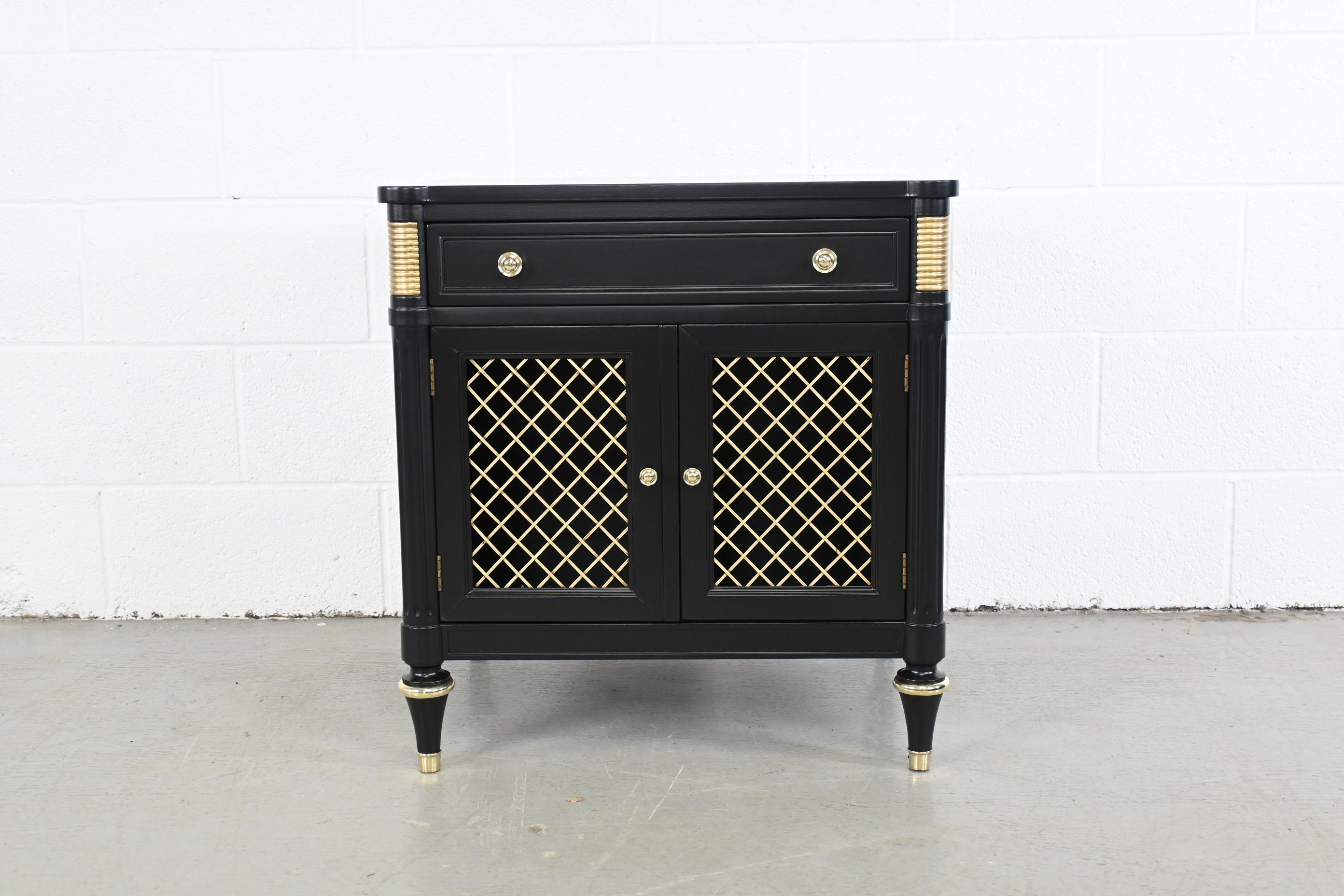 Late 20th Century Kindel Furniture French Regency Black Lacquered Night Stands