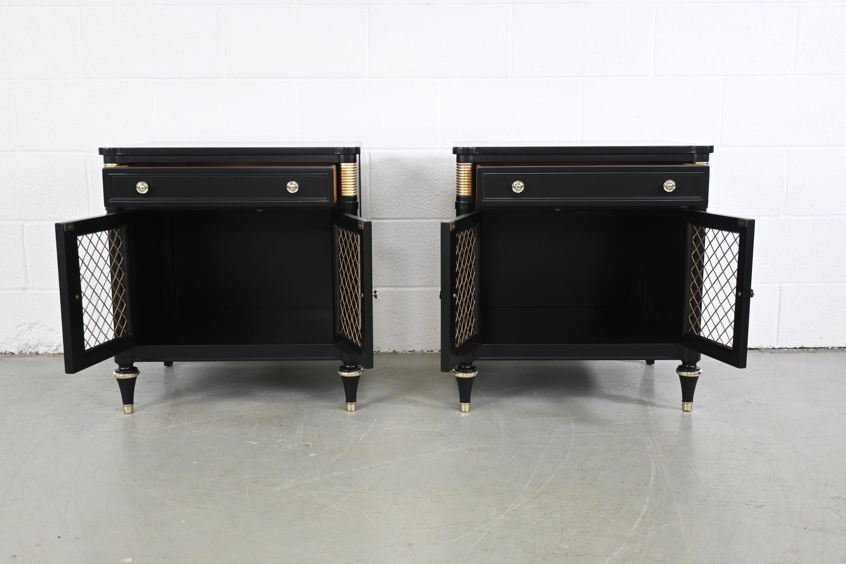 Cherry Kindel Furniture French Regency Black Lacquered Night Stands