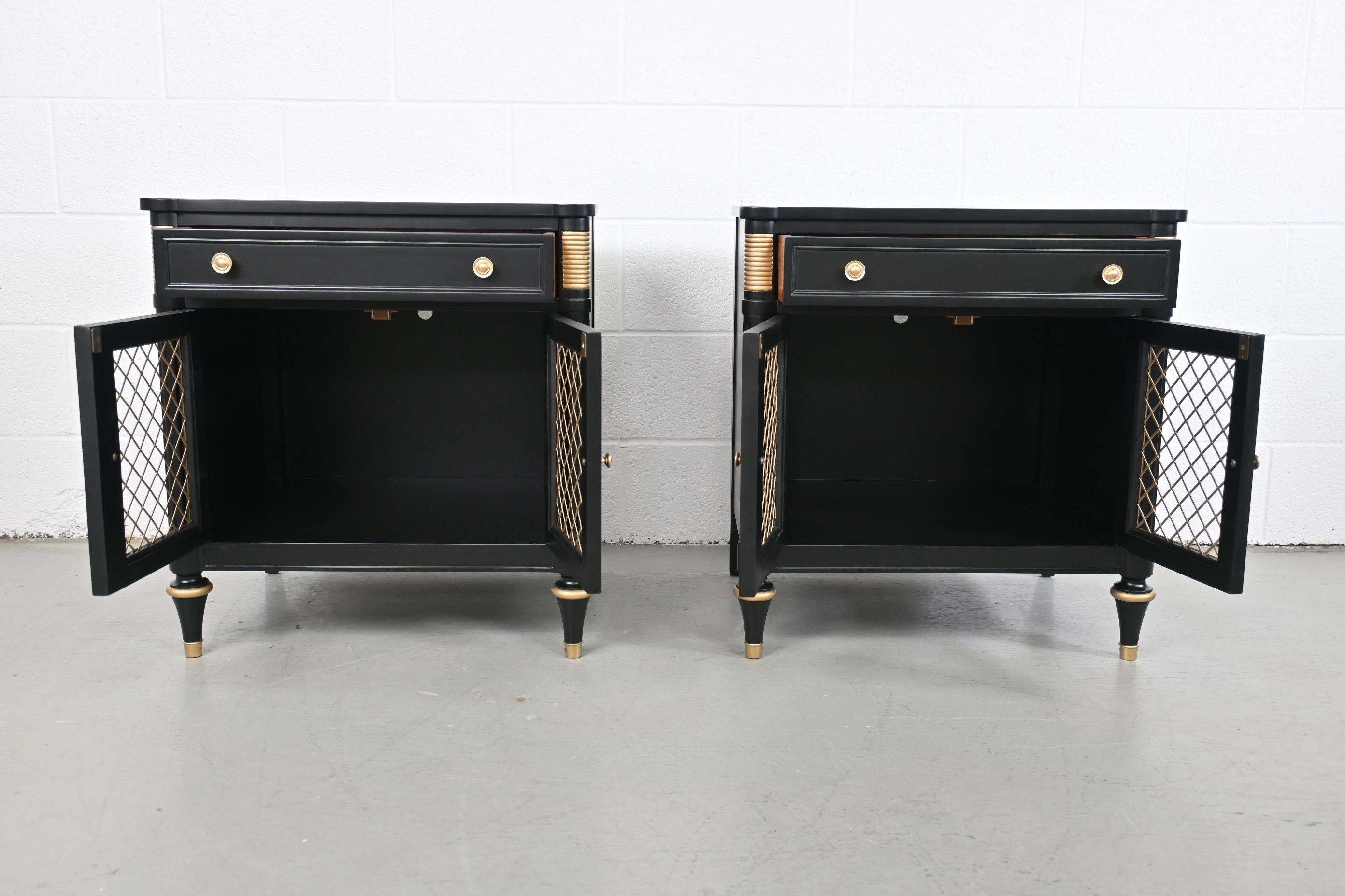 Kindel Furniture French Regency Black Lacquered Nightstands, a Pair 4