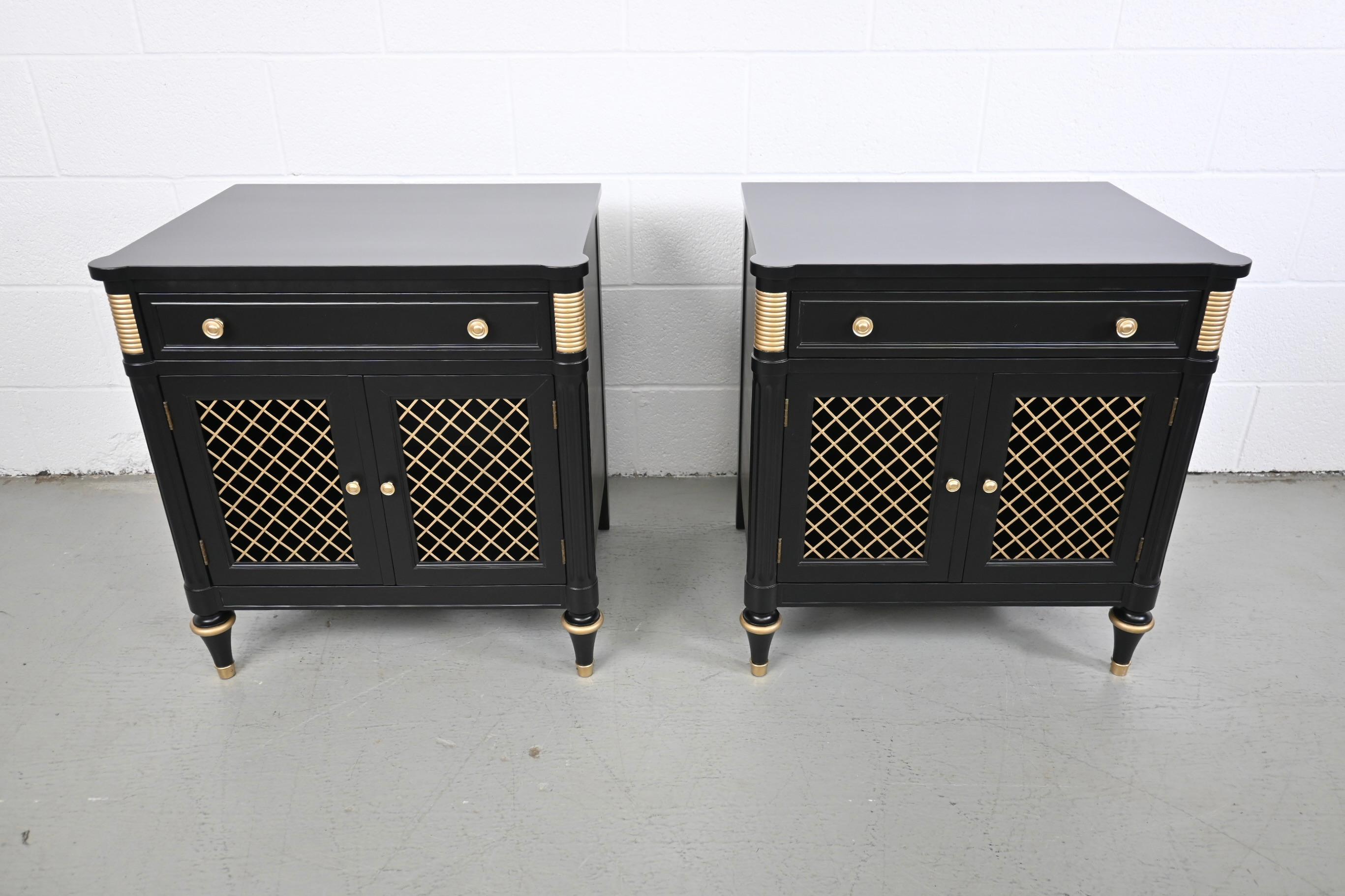 Kindel Furniture French Regency Black Lacquered Nightstands, a Pair In Excellent Condition In Morgan, UT