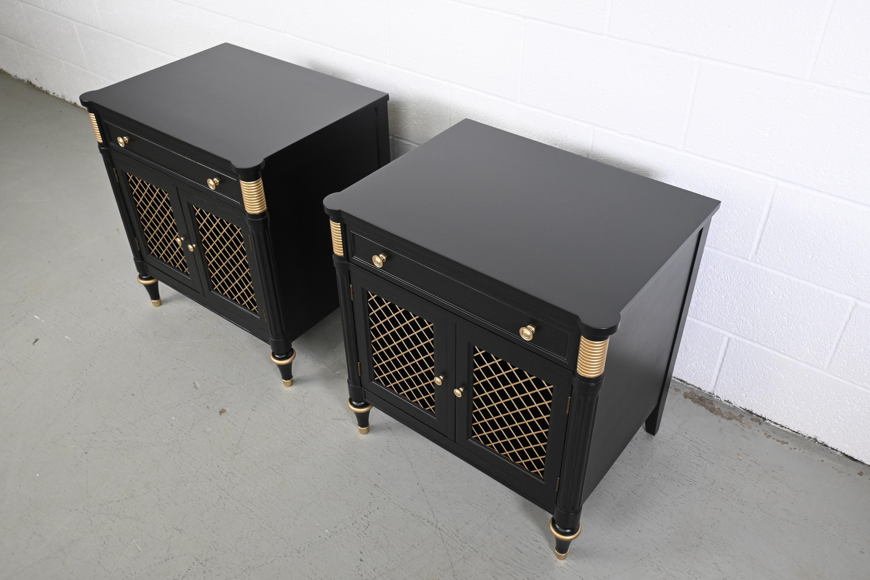 Kindel Furniture French Regency Black Lacquered Nightstands, a Pair 1
