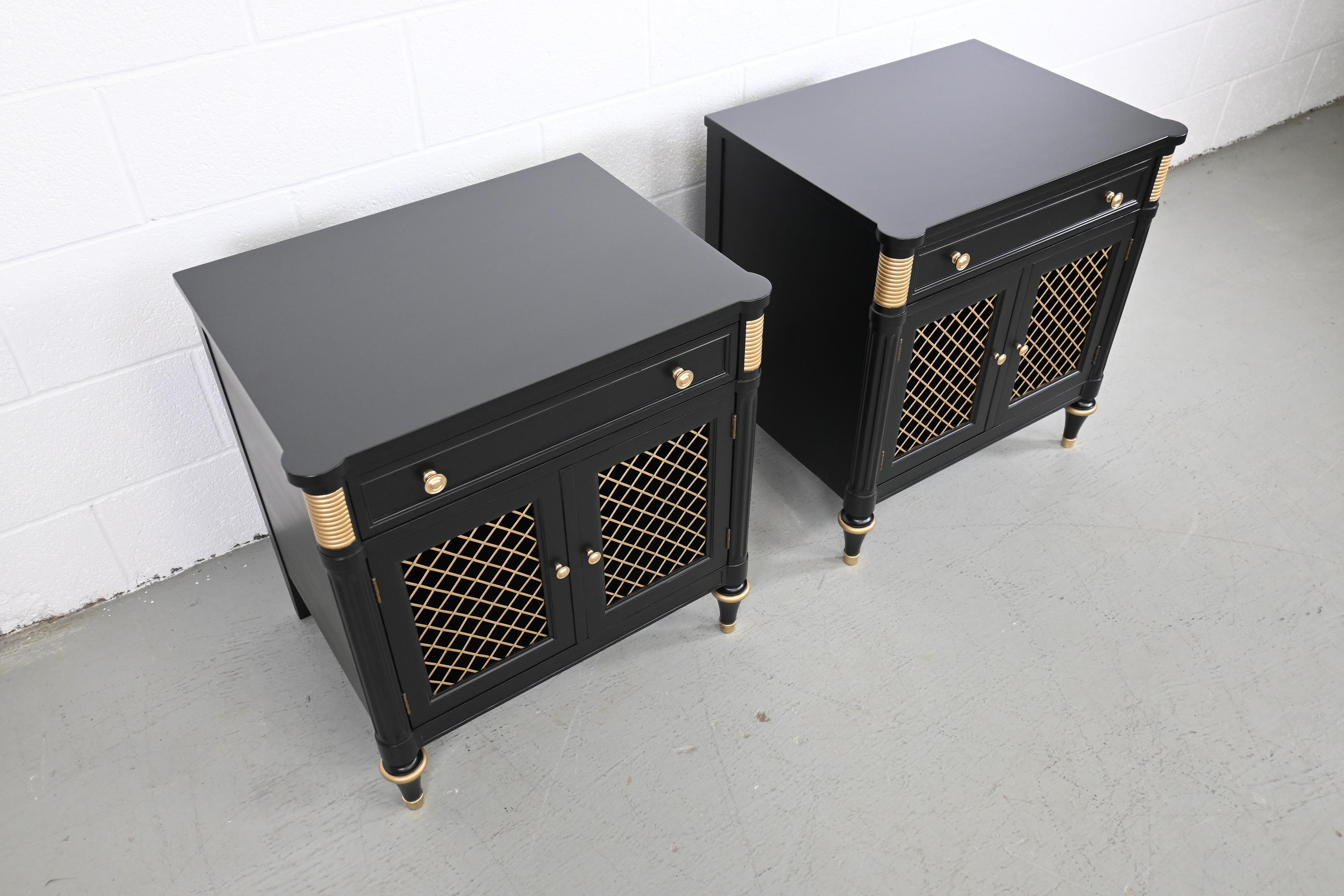 Kindel Furniture French Regency Black Lacquered Nightstands, a Pair 2