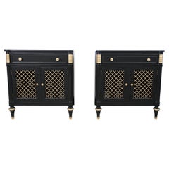 Kindel Furniture French Regency Black Lacquered Nightstands, a Pair