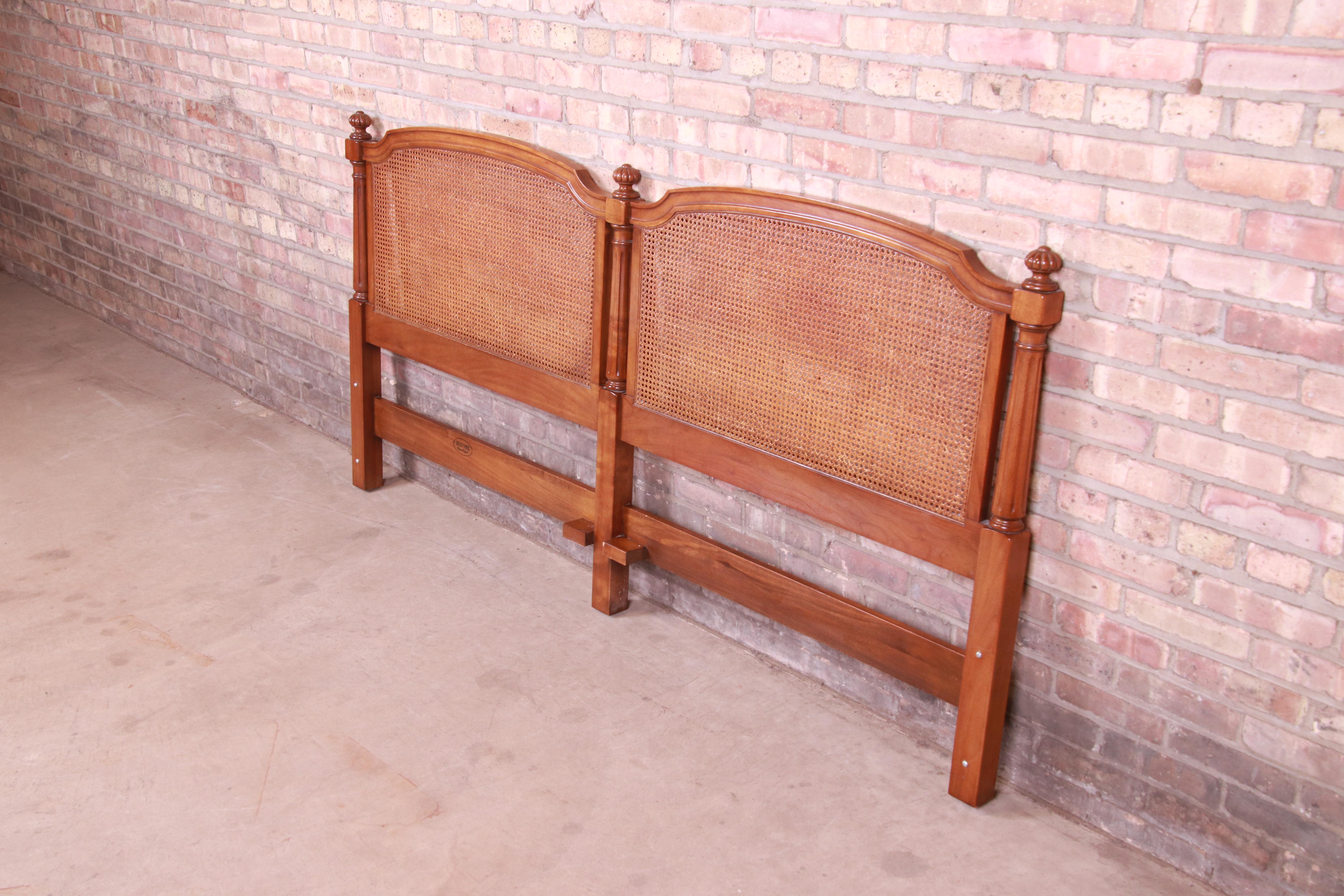 American Kindel Furniture French Regency Cherry Wood and Cane King Size Headboard, 1960s
