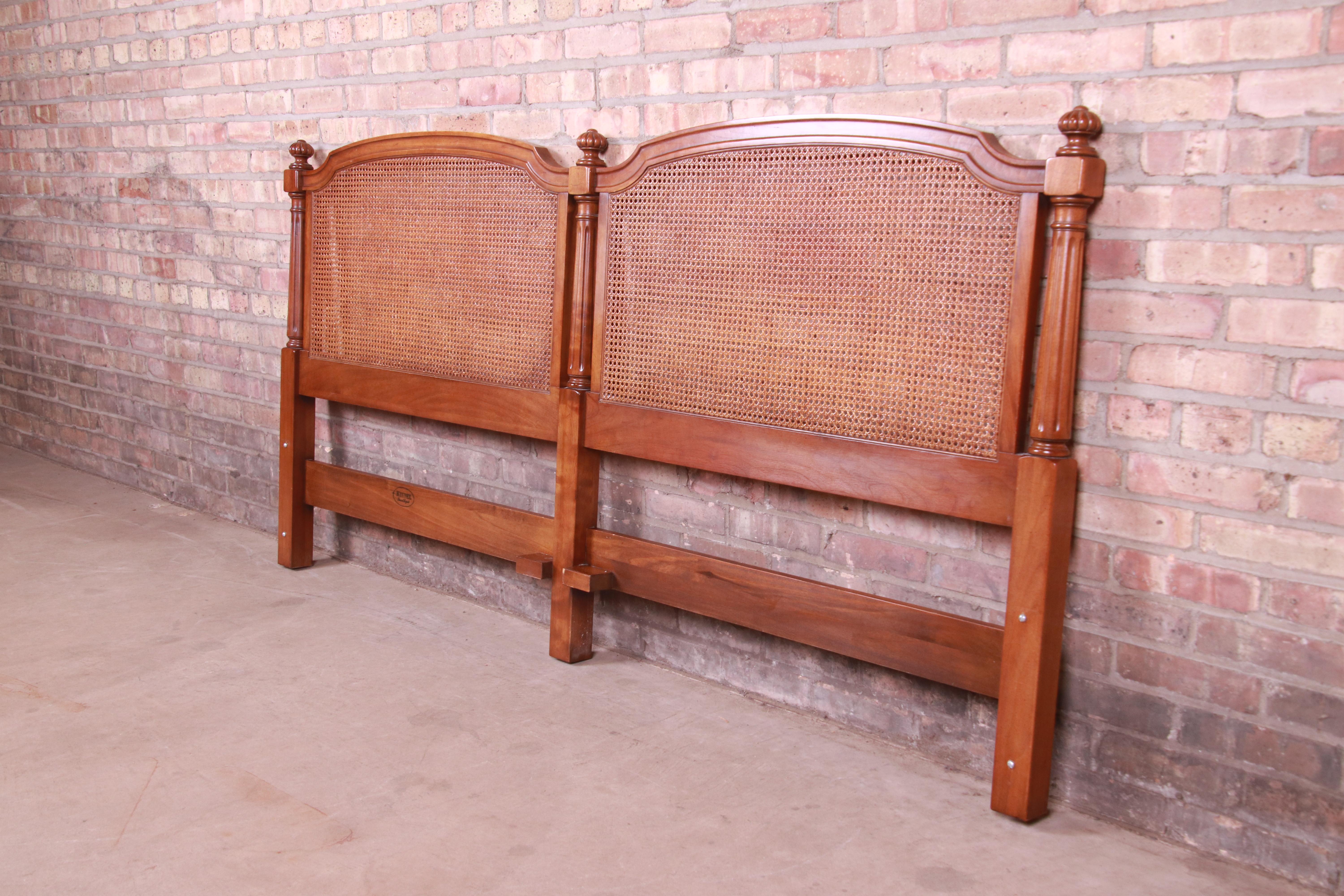 Kindel Furniture French Regency Cherry Wood and Cane King Size Headboard, 1960s In Good Condition In South Bend, IN
