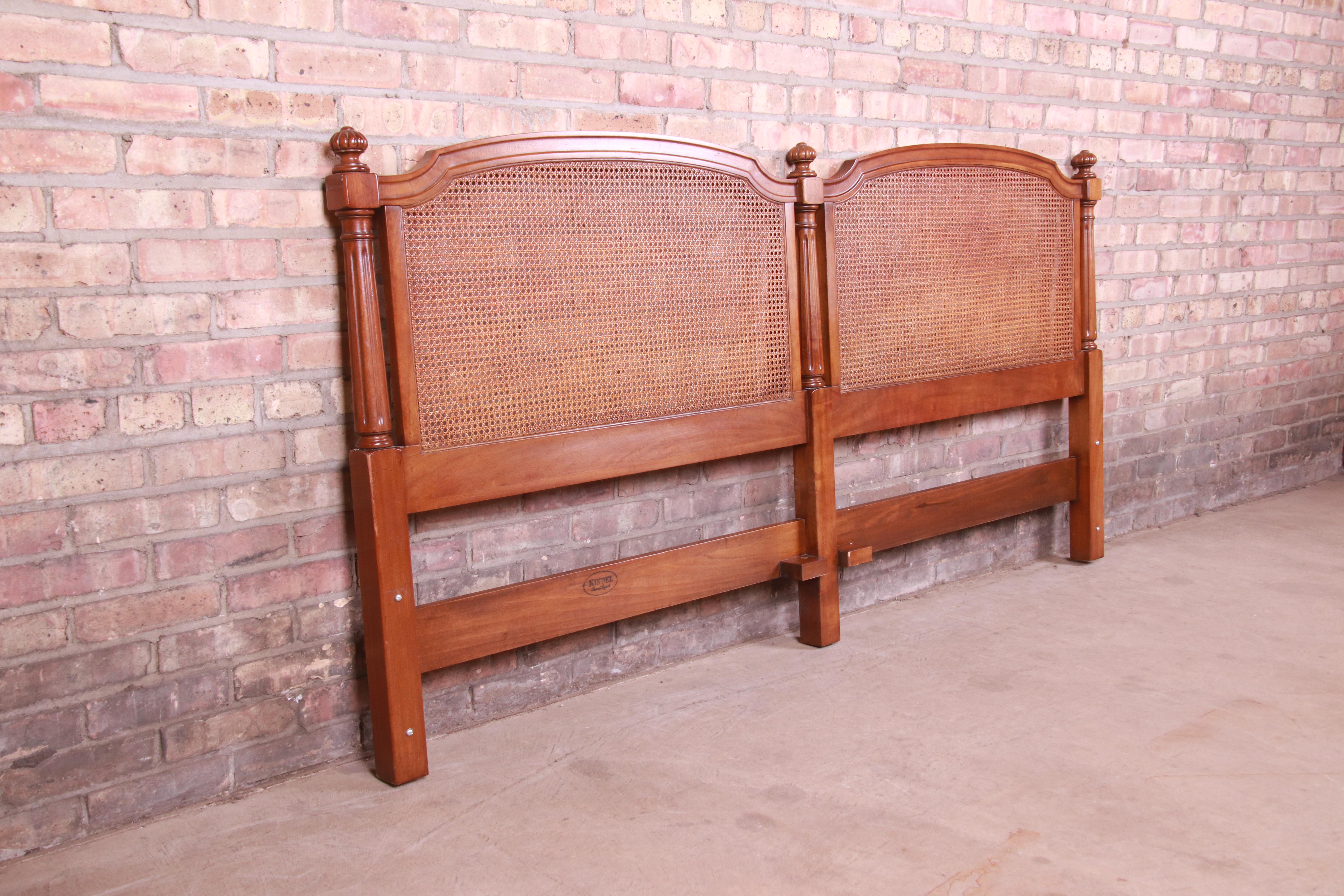 Kindel Furniture French Regency Cherry Wood and Cane King Size Headboard, 1960s 1