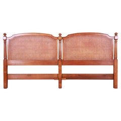 Kindel Furniture French Regency Cherry Wood and Cane King Size Headboard, 1960s