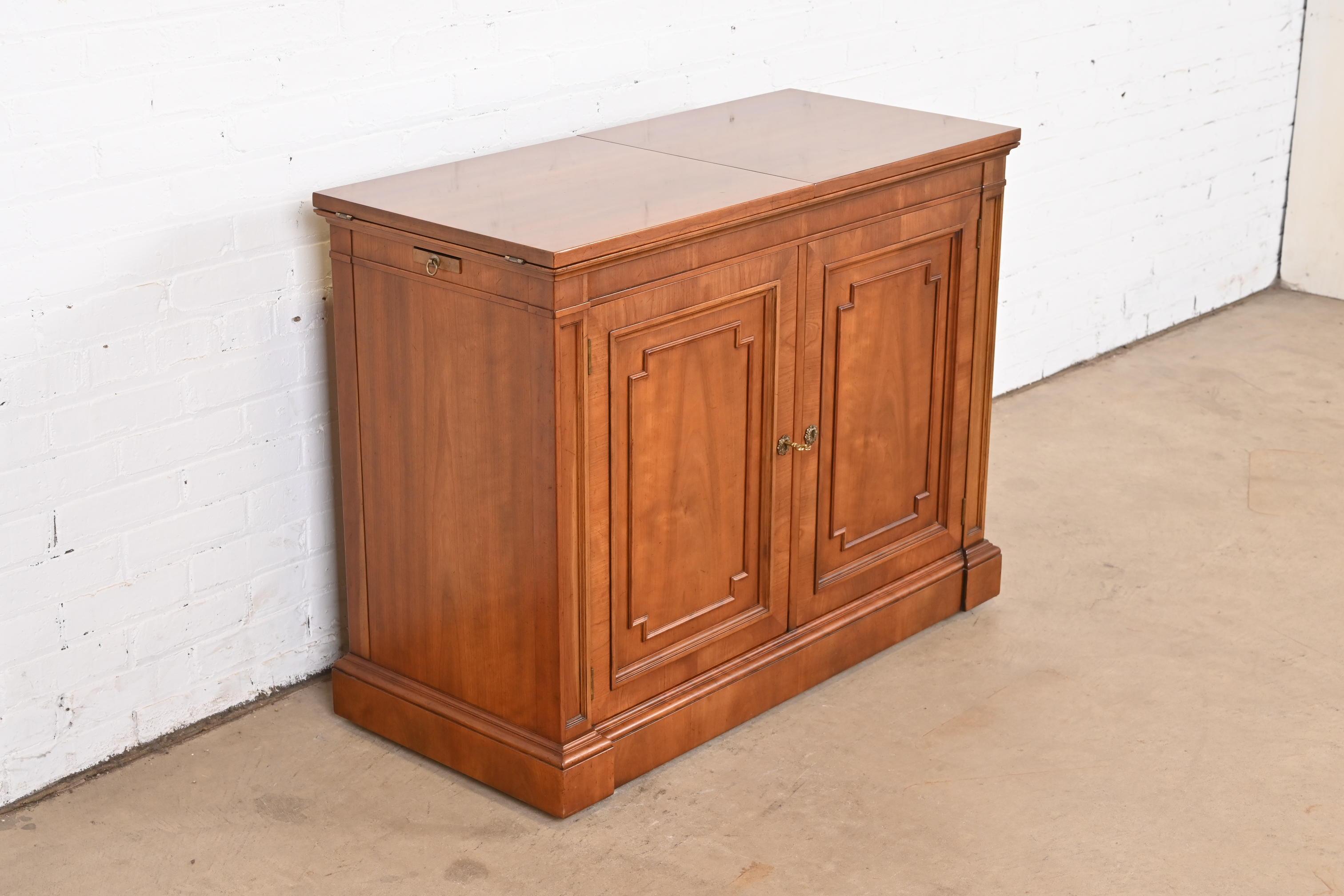Brass Kindel Furniture French Regency Cherry Wood Flip Top Rolling Bar Cabinet For Sale