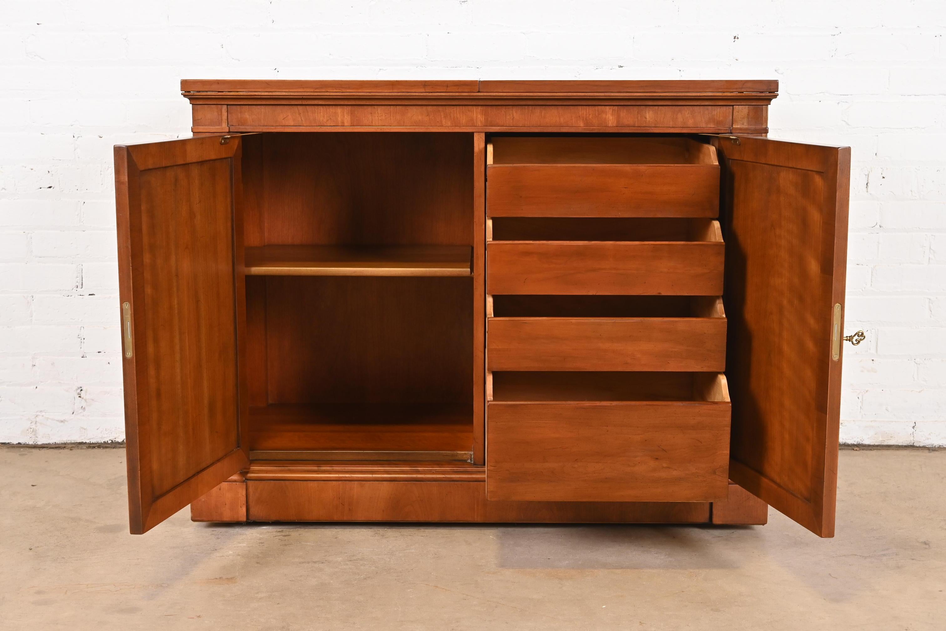 Kindel Furniture French Regency Cherry Wood Flip Top Rolling Bar Cabinet For Sale 1