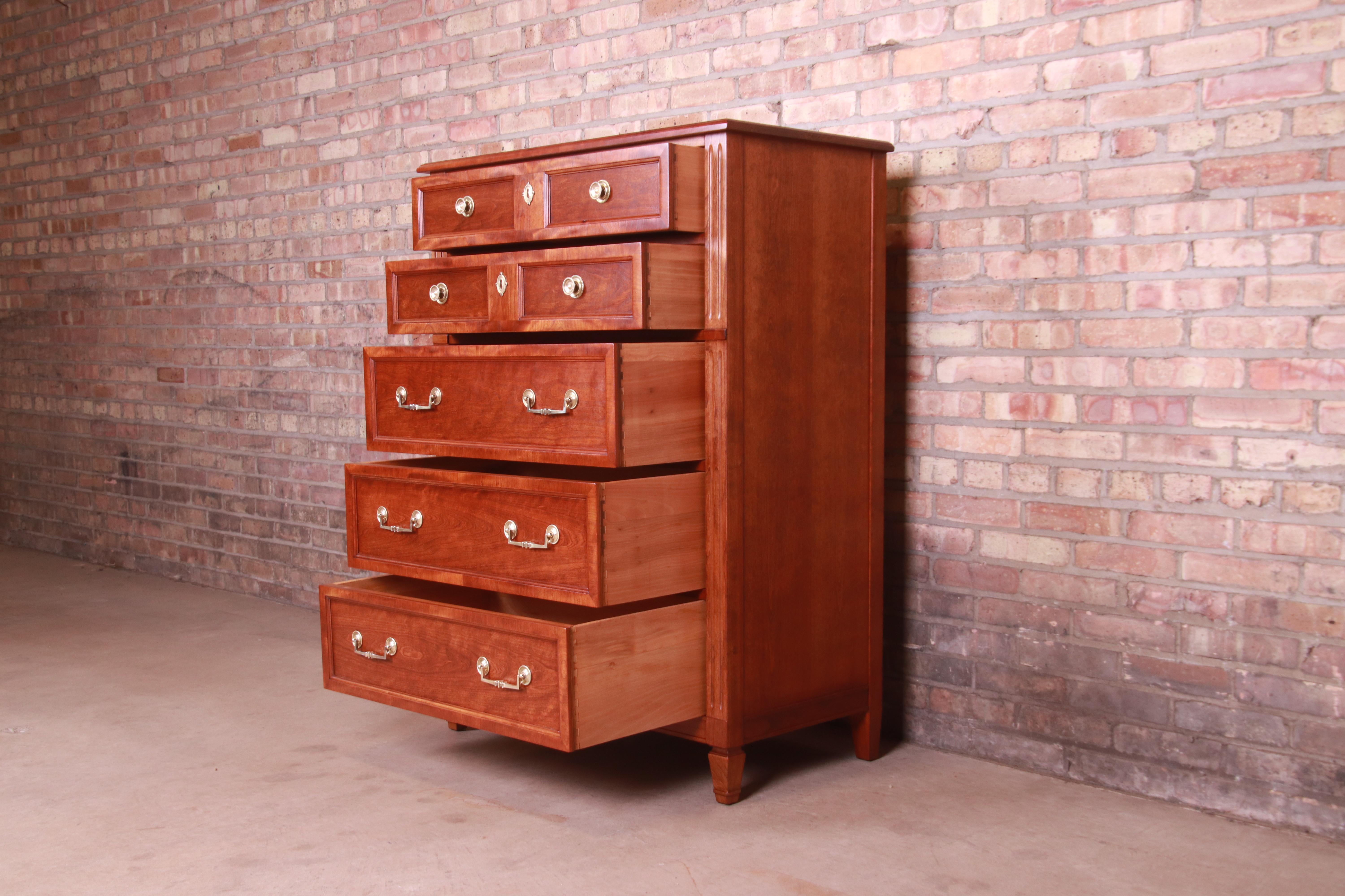 American Kindel Furniture French Regency Cherry Wood Highboy Dresser, Newly Refinished