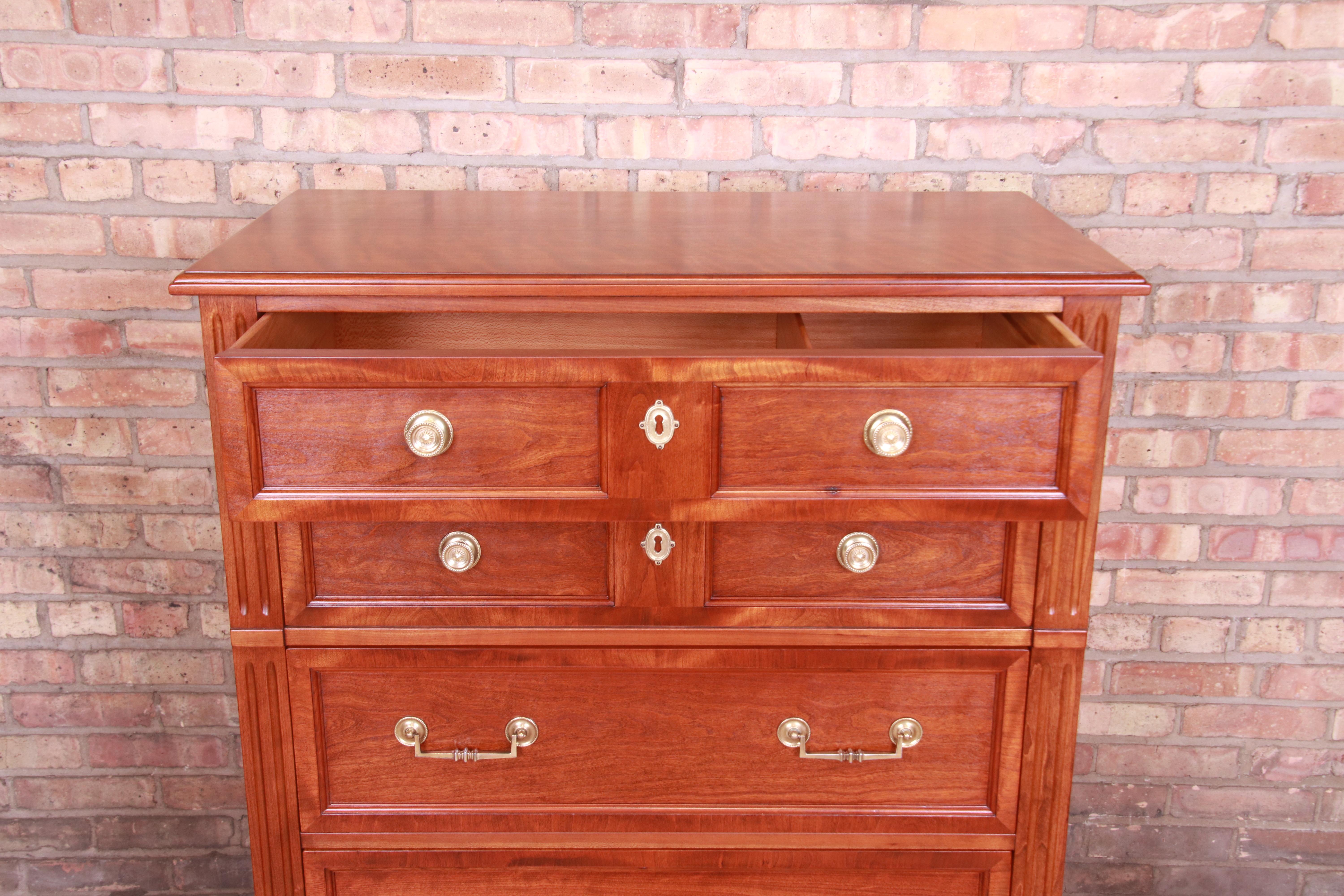 Kindel Furniture French Regency Cherry Wood Highboy Dresser, Newly Refinished In Good Condition In South Bend, IN