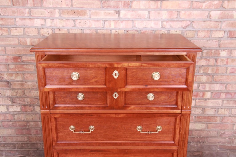 Kindel Furniture French Regency Cherry Wood Highboy Dresser, Newly