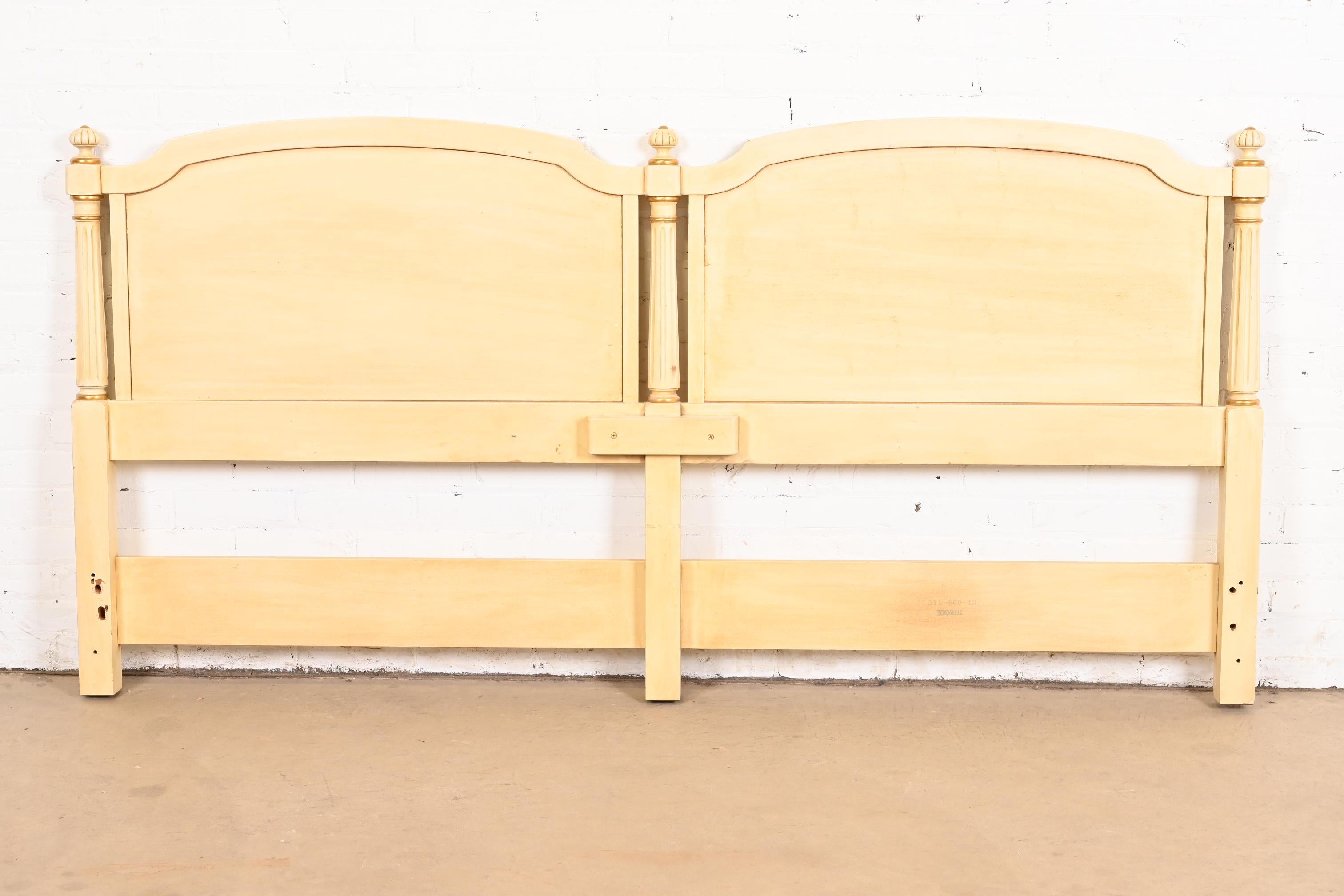 Kindel Furniture French Regency Cream Lacquered Parcel Gilt King Size Headboard For Sale 3