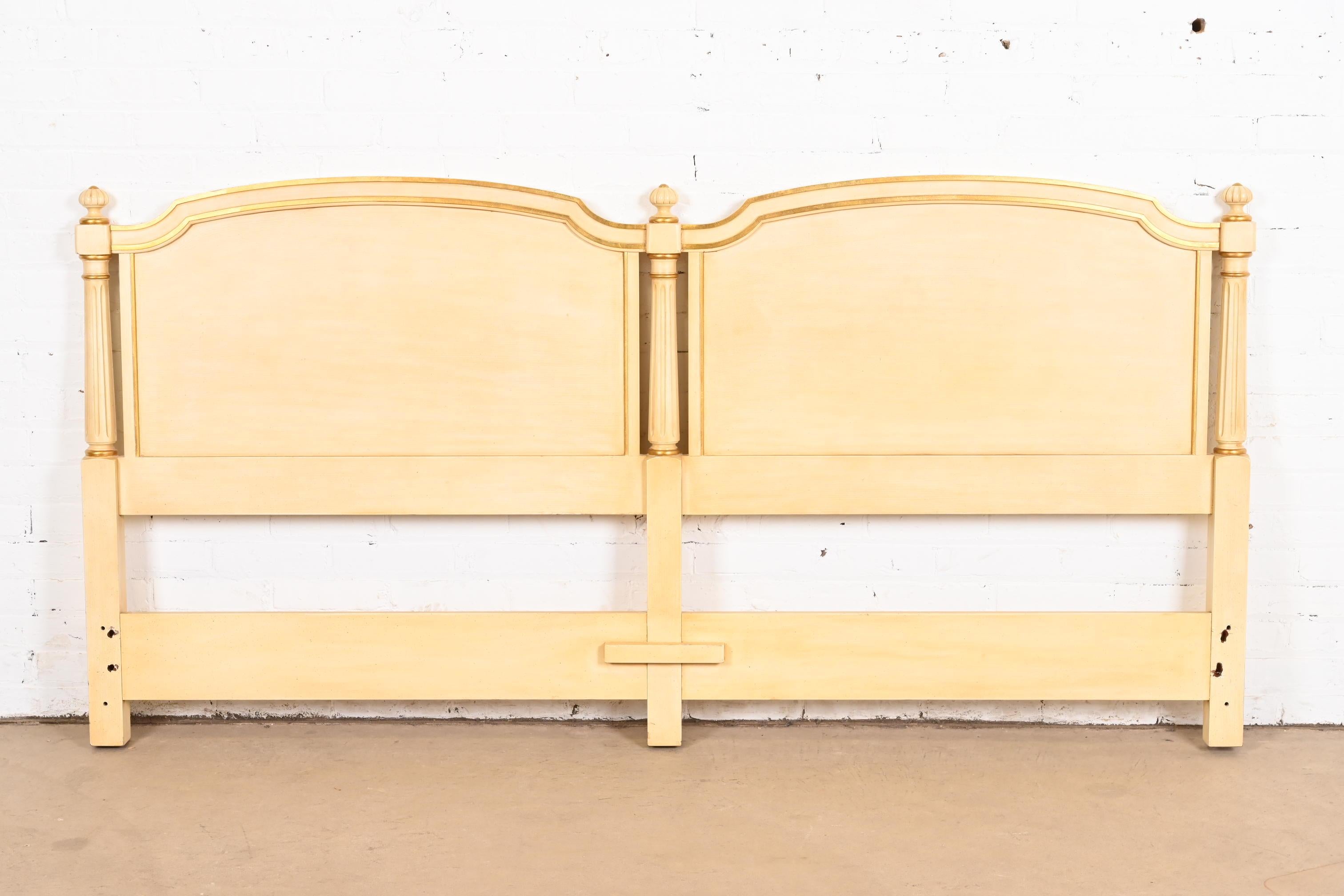 Louis XVI Kindel Furniture French Regency Cream Lacquered Parcel Gilt King Size Headboard For Sale