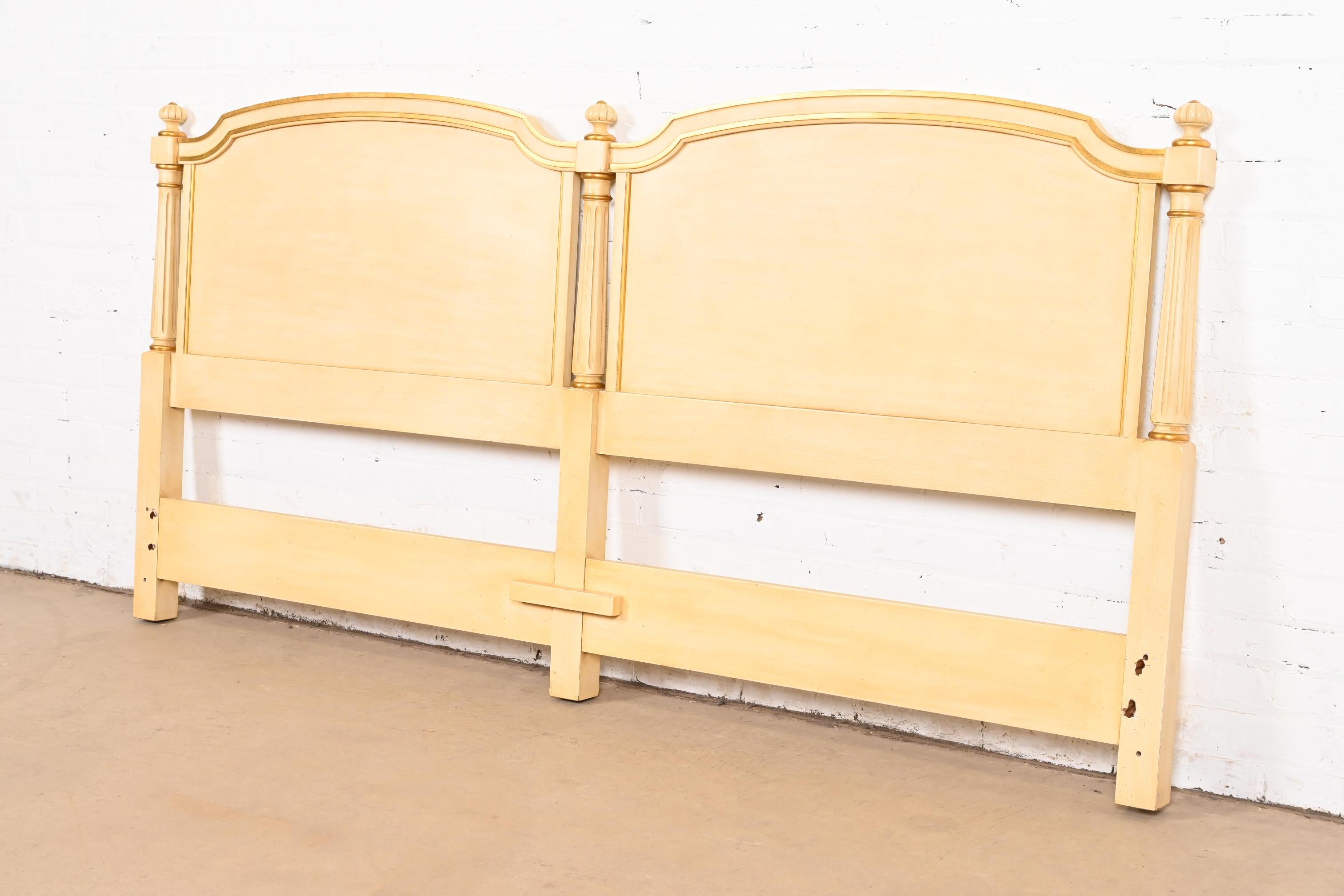 American Kindel Furniture French Regency Cream Lacquered Parcel Gilt King Size Headboard For Sale
