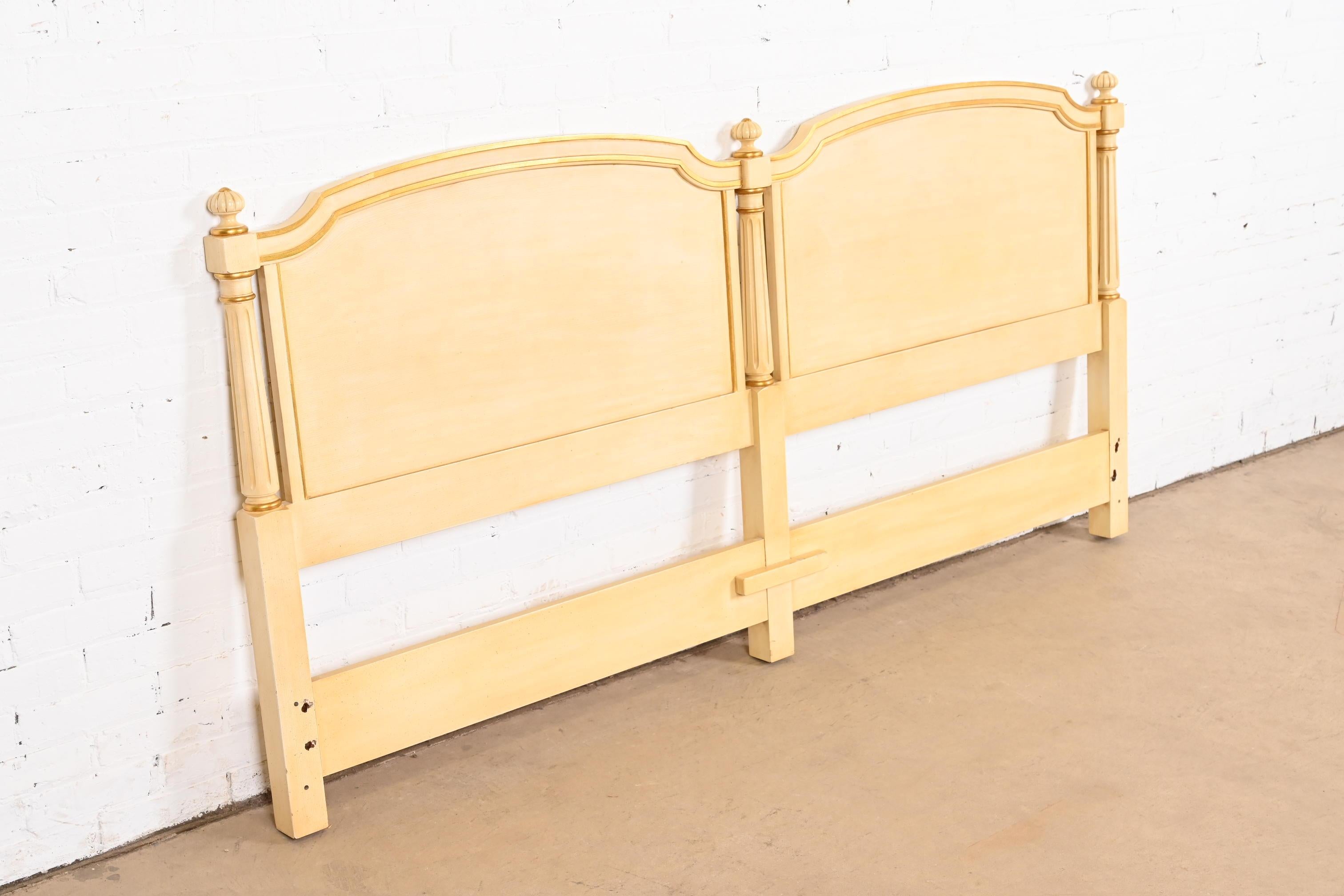 Kindel Furniture French Regency Cream Lacquered Parcel Gilt King Size Headboard In Good Condition For Sale In South Bend, IN