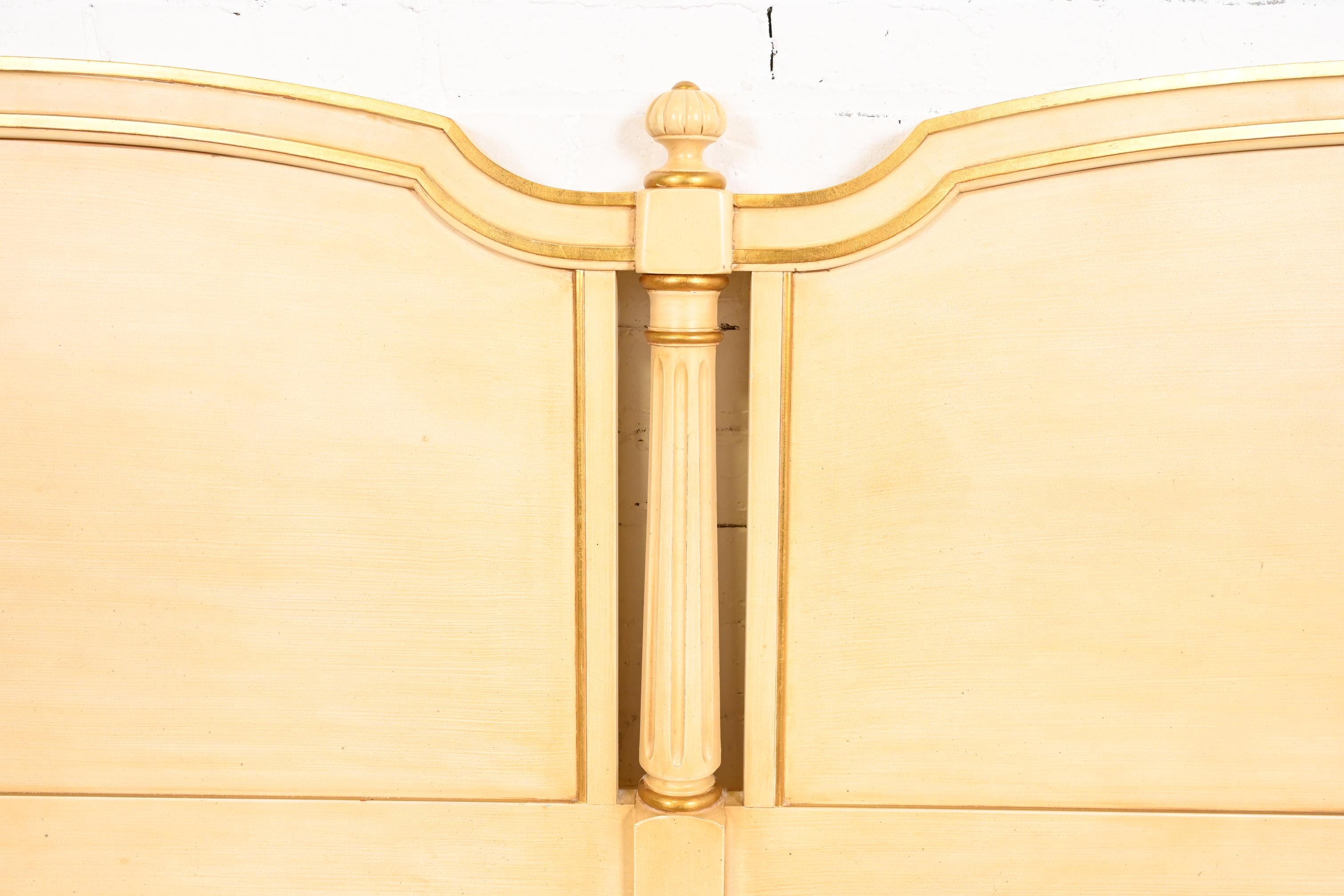 Cherry Kindel Furniture French Regency Cream Lacquered Parcel Gilt King Size Headboard For Sale