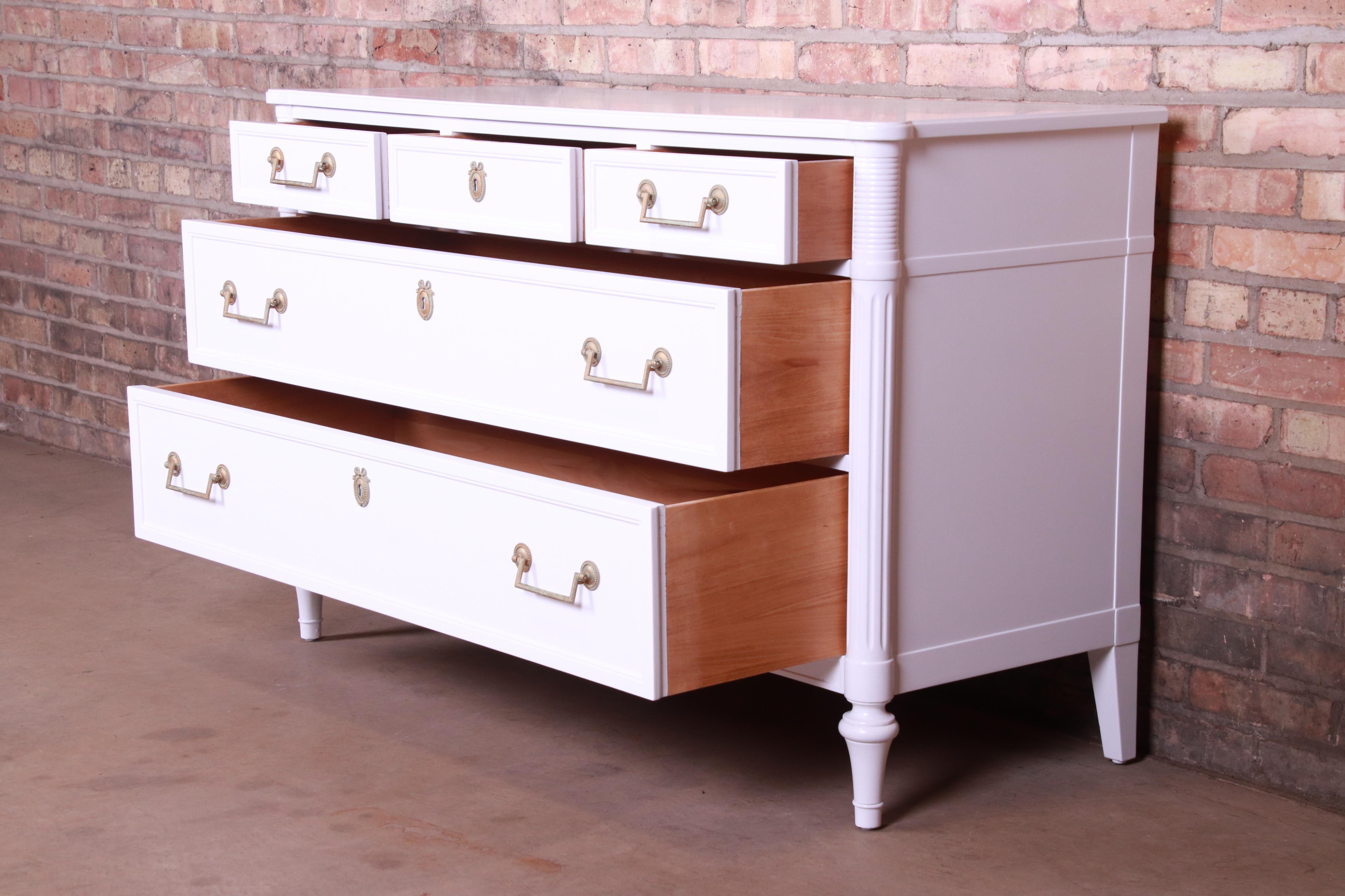 American Kindel Furniture French Regency Directoire White Lacquered Dresser, Refinished