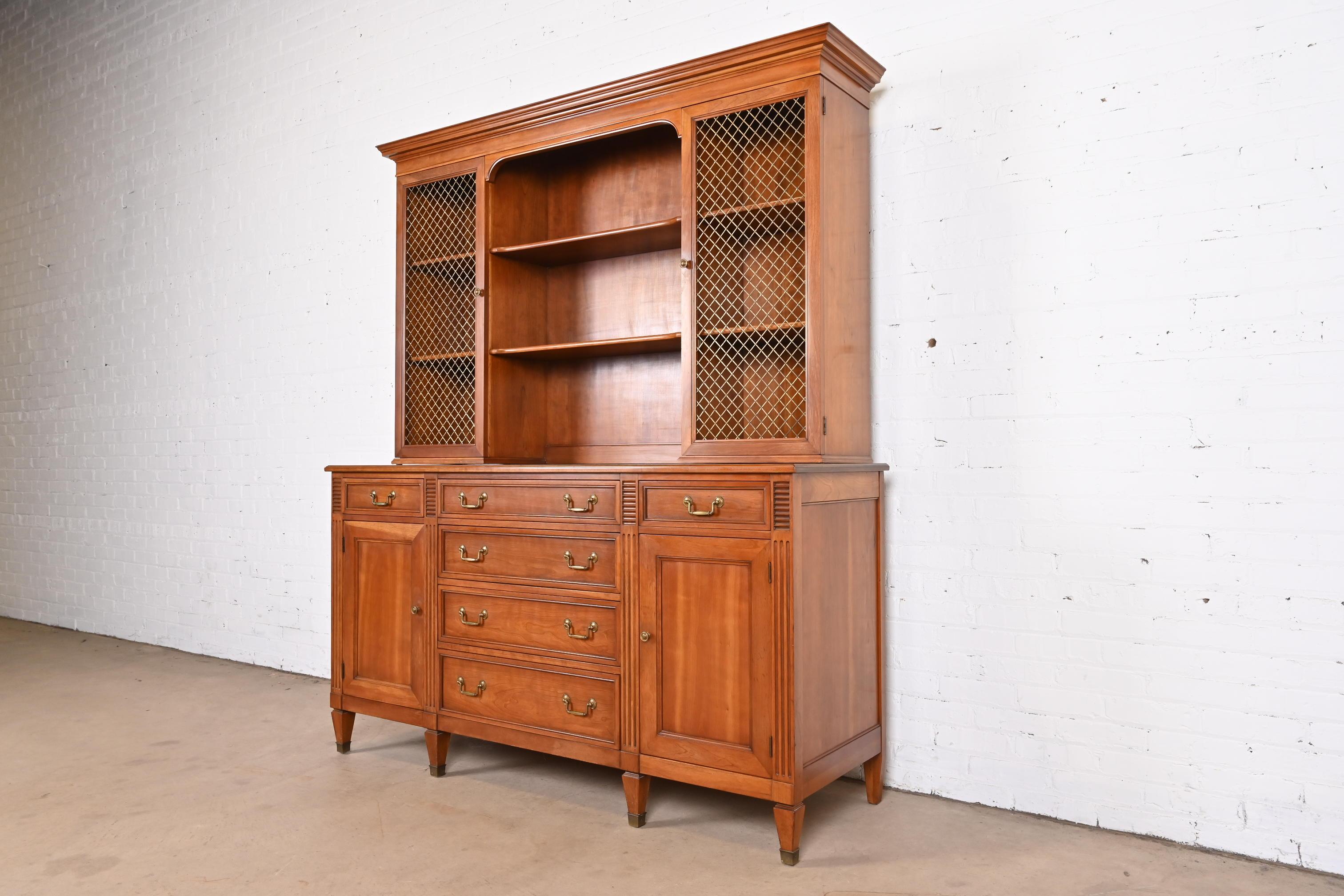 Mid-Century Modern Kindel Furniture French Regency Fruitwood Breakfront Bookcase Cabinet, 1960s