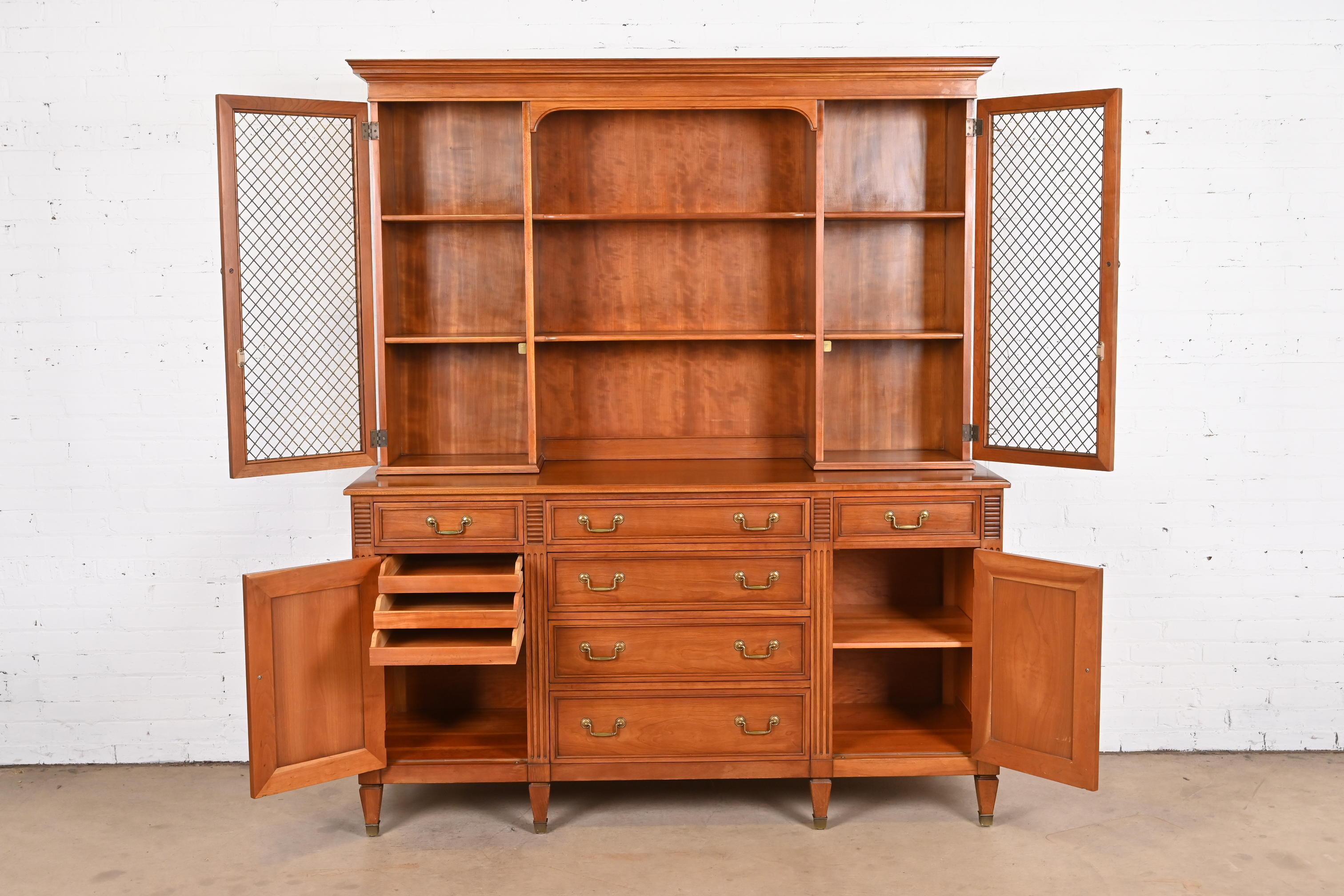 Mid-20th Century Kindel Furniture French Regency Fruitwood Breakfront Bookcase Cabinet, 1960s