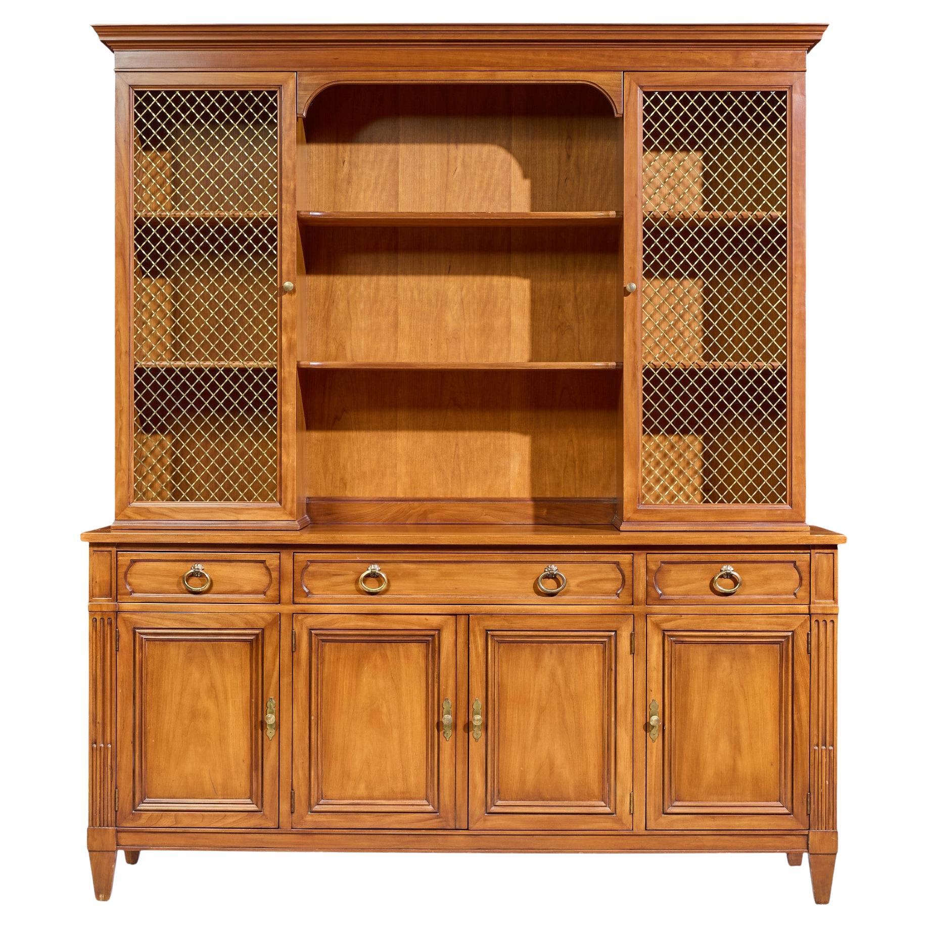 Kindel Furniture French Regency Fruitwood Breakfront Bookcase Cabinet Credenza For Sale