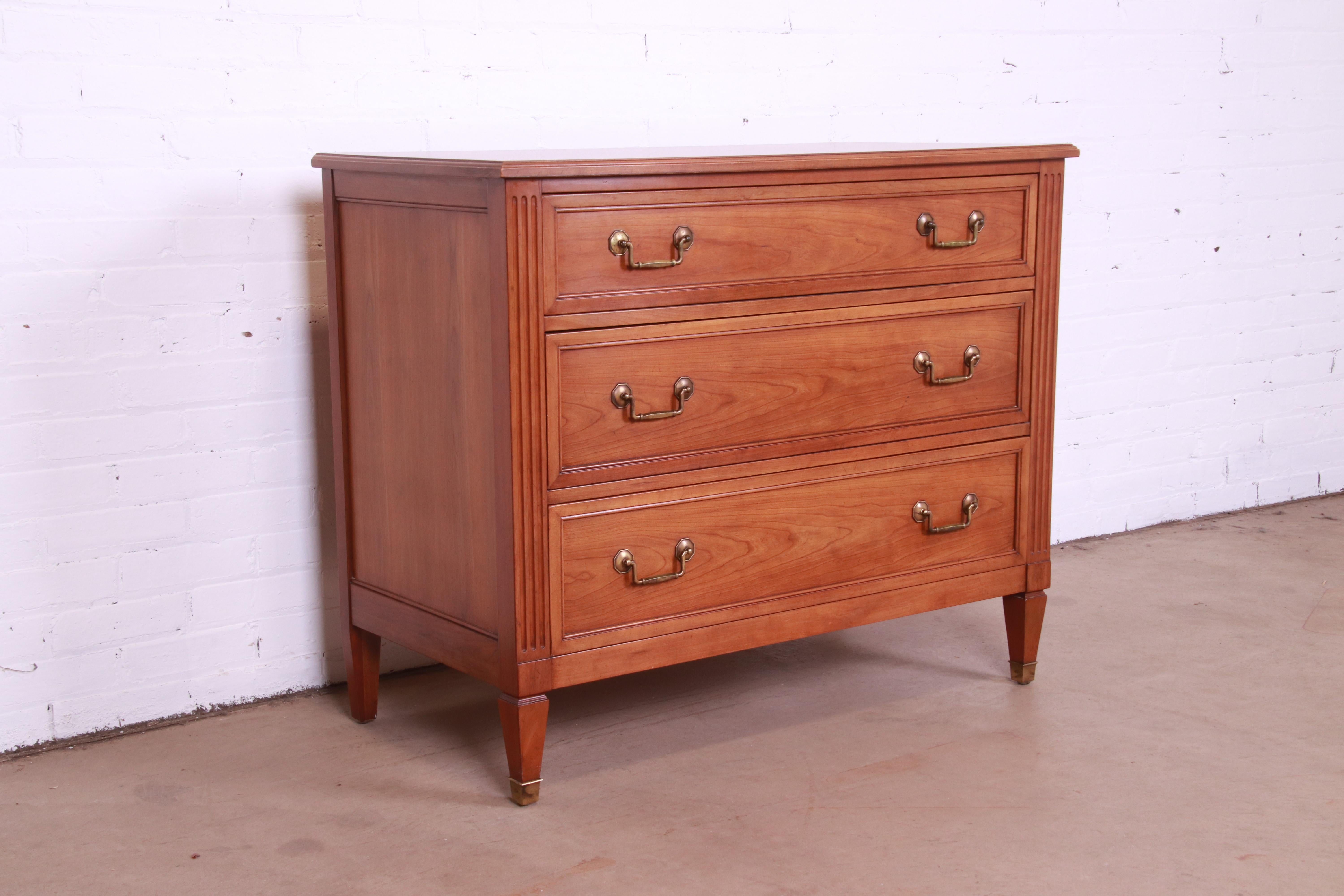 Brass Kindel Furniture French Regency Louis XV Cherry Wood Dresser Chest