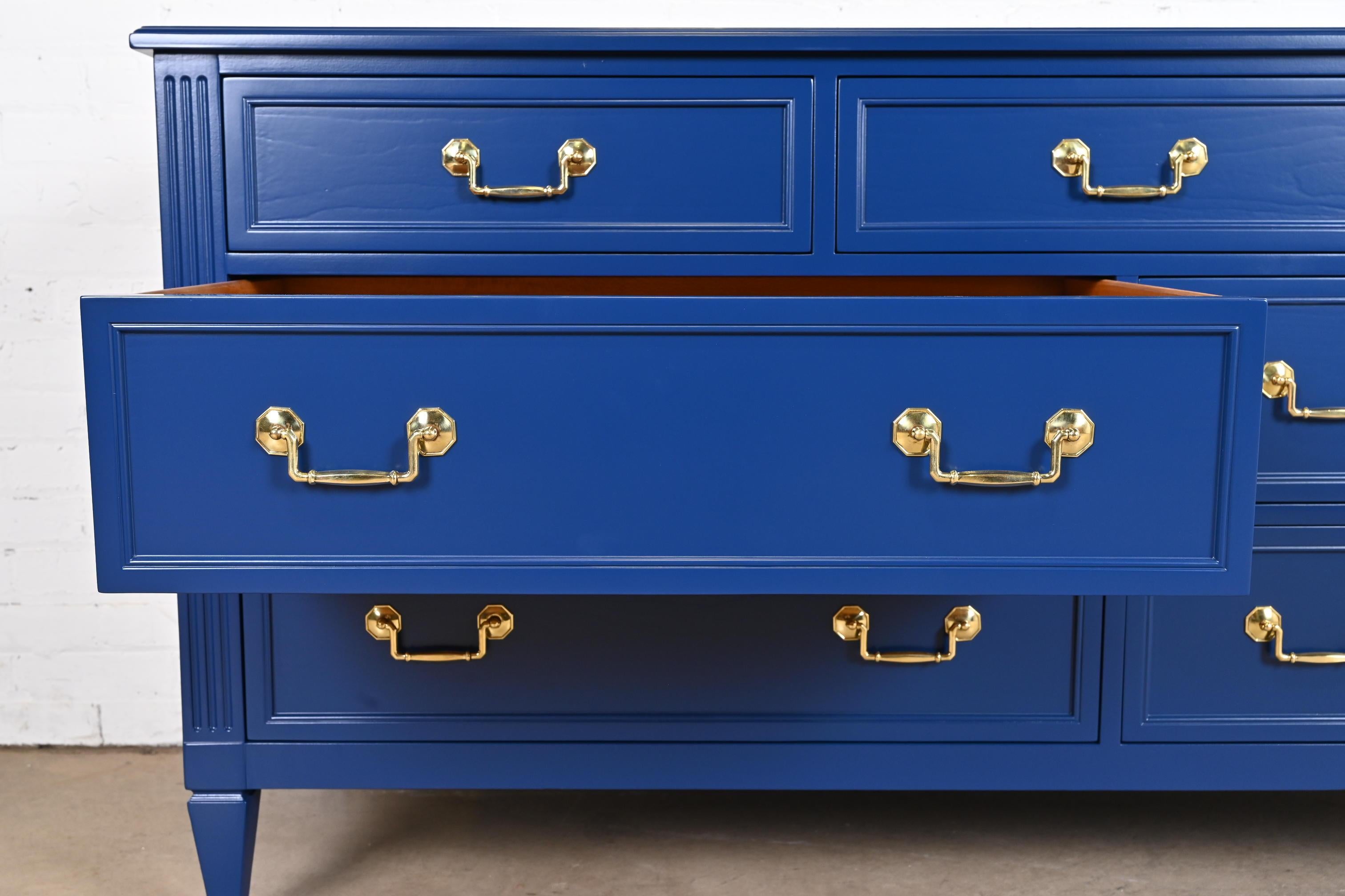 Kindel Furniture French Regency Louis XVI Blue Lacquered Dresser, Refinished For Sale 4