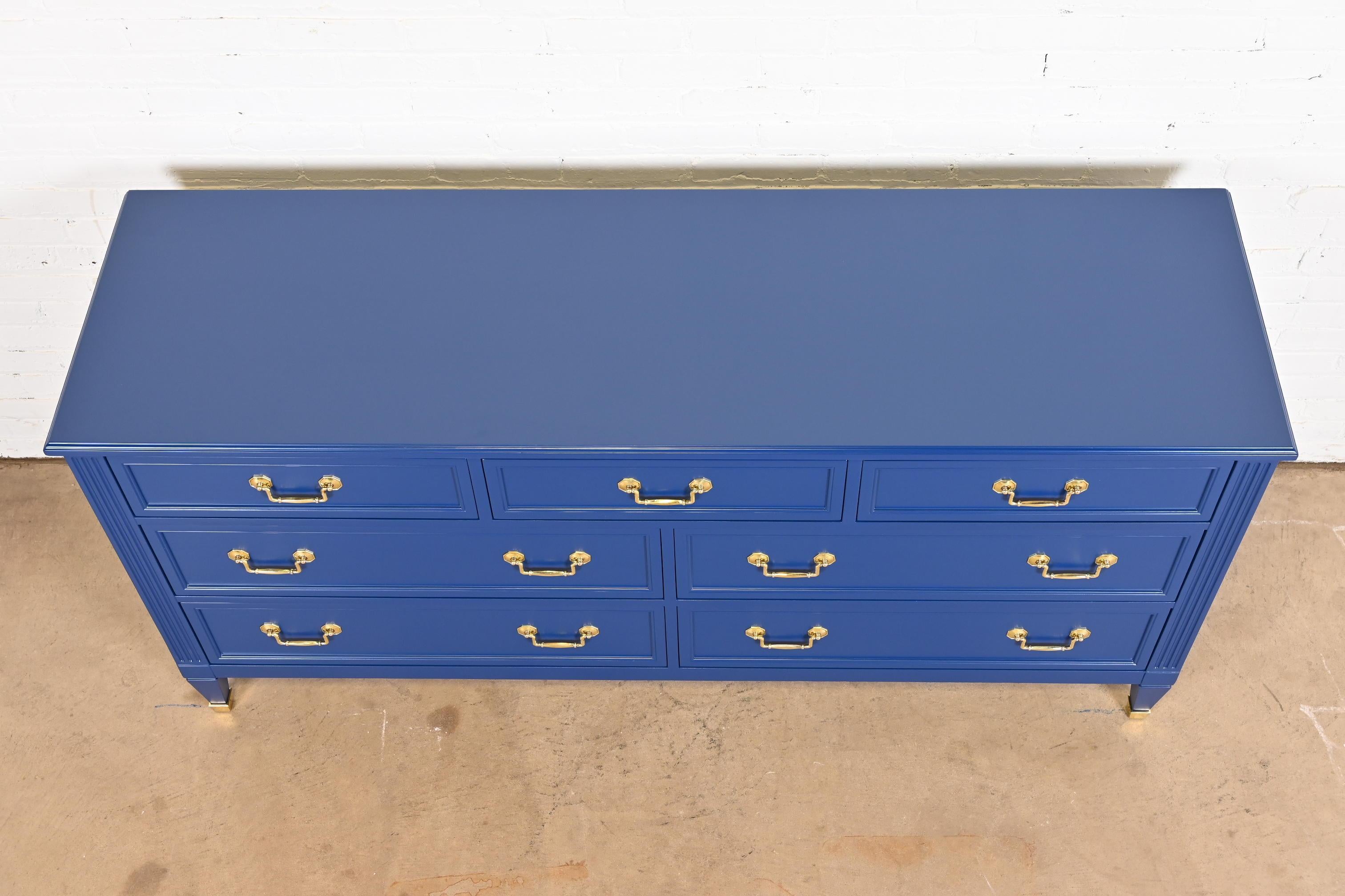 Kindel Furniture French Regency Louis XVI Blue Lacquered Dresser, Refinished For Sale 7