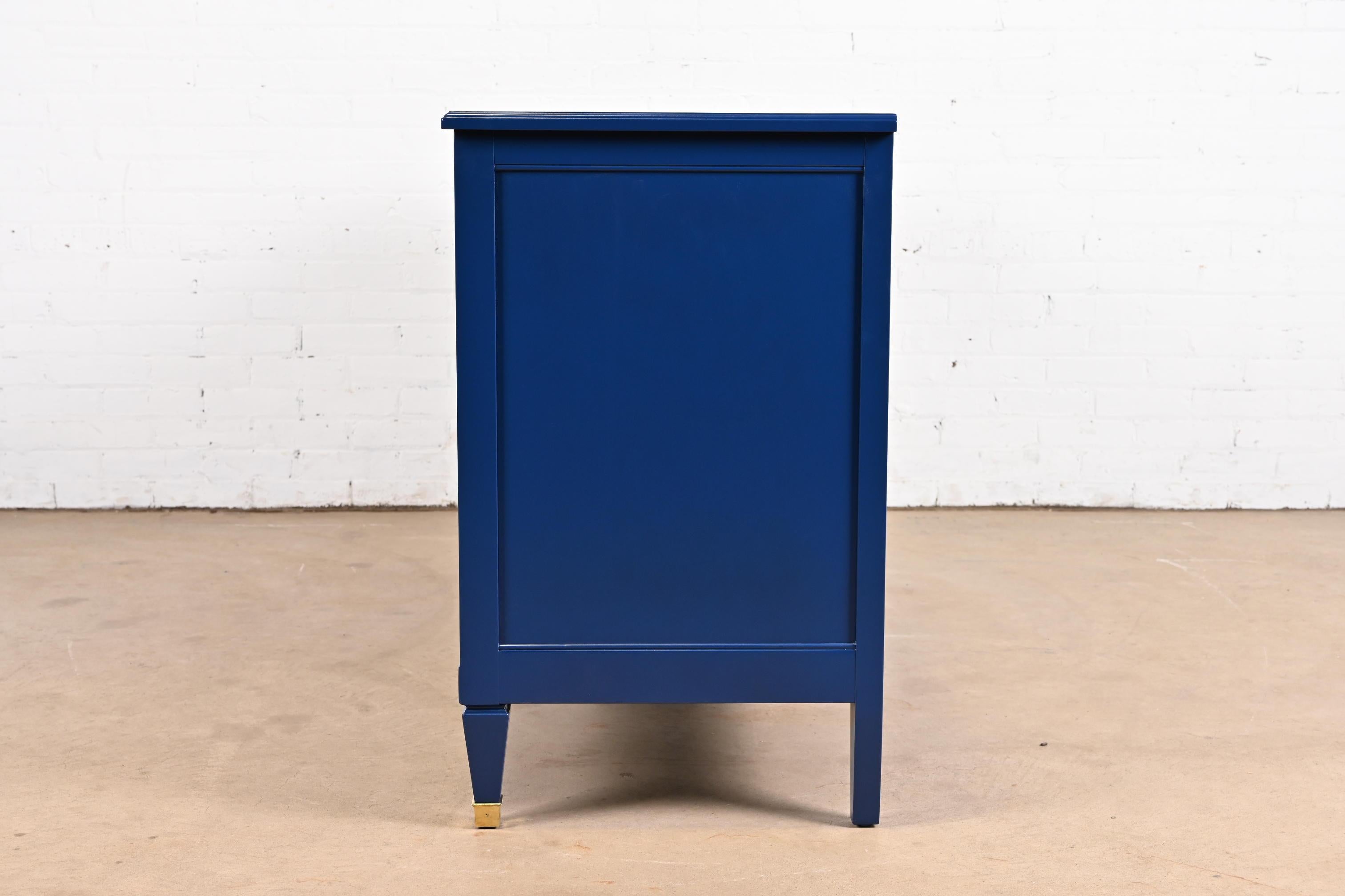Kindel Furniture French Regency Louis XVI Blue Lacquered Dresser, Refinished For Sale 8