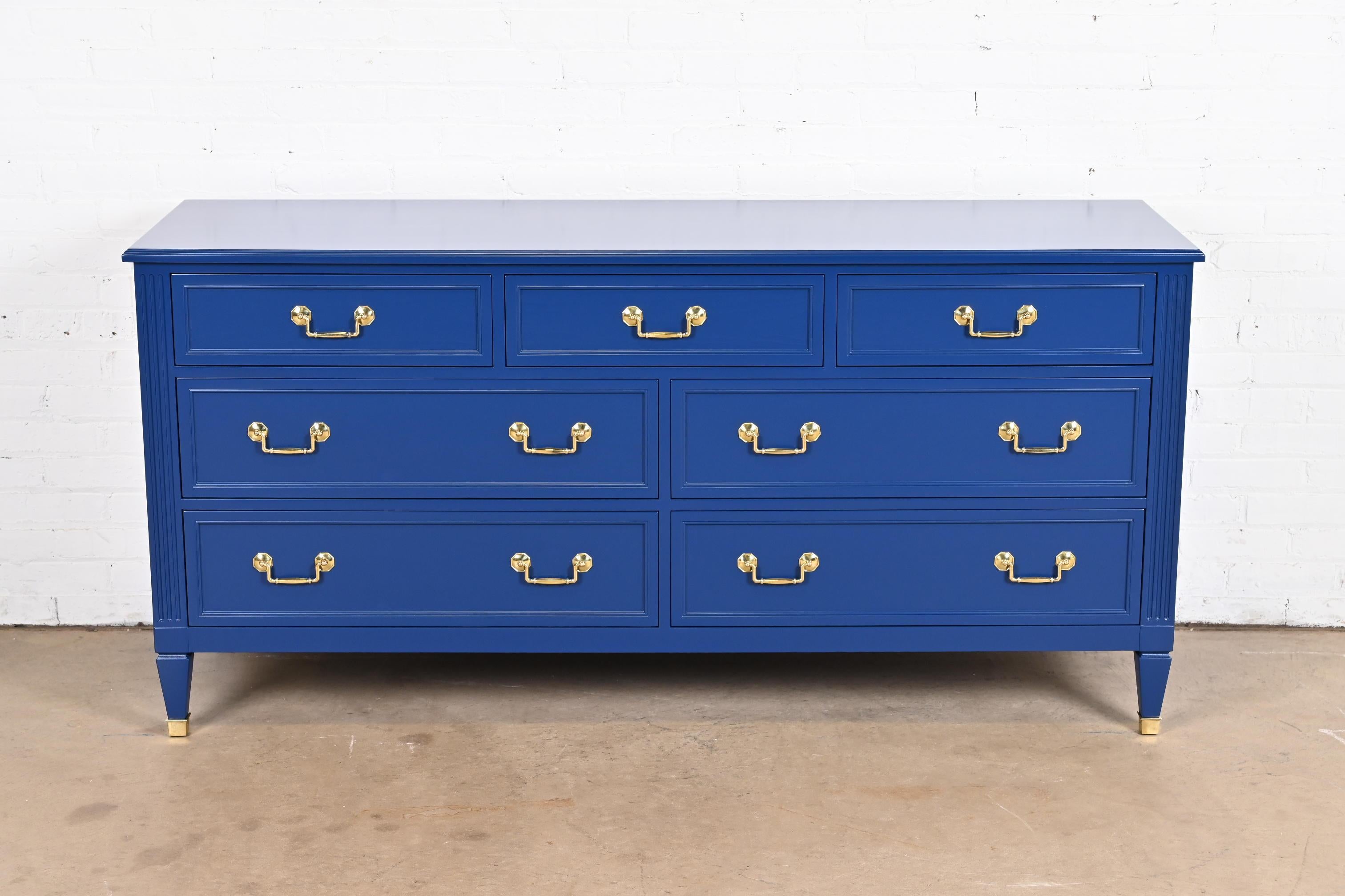 American Kindel Furniture French Regency Louis XVI Blue Lacquered Dresser, Refinished For Sale