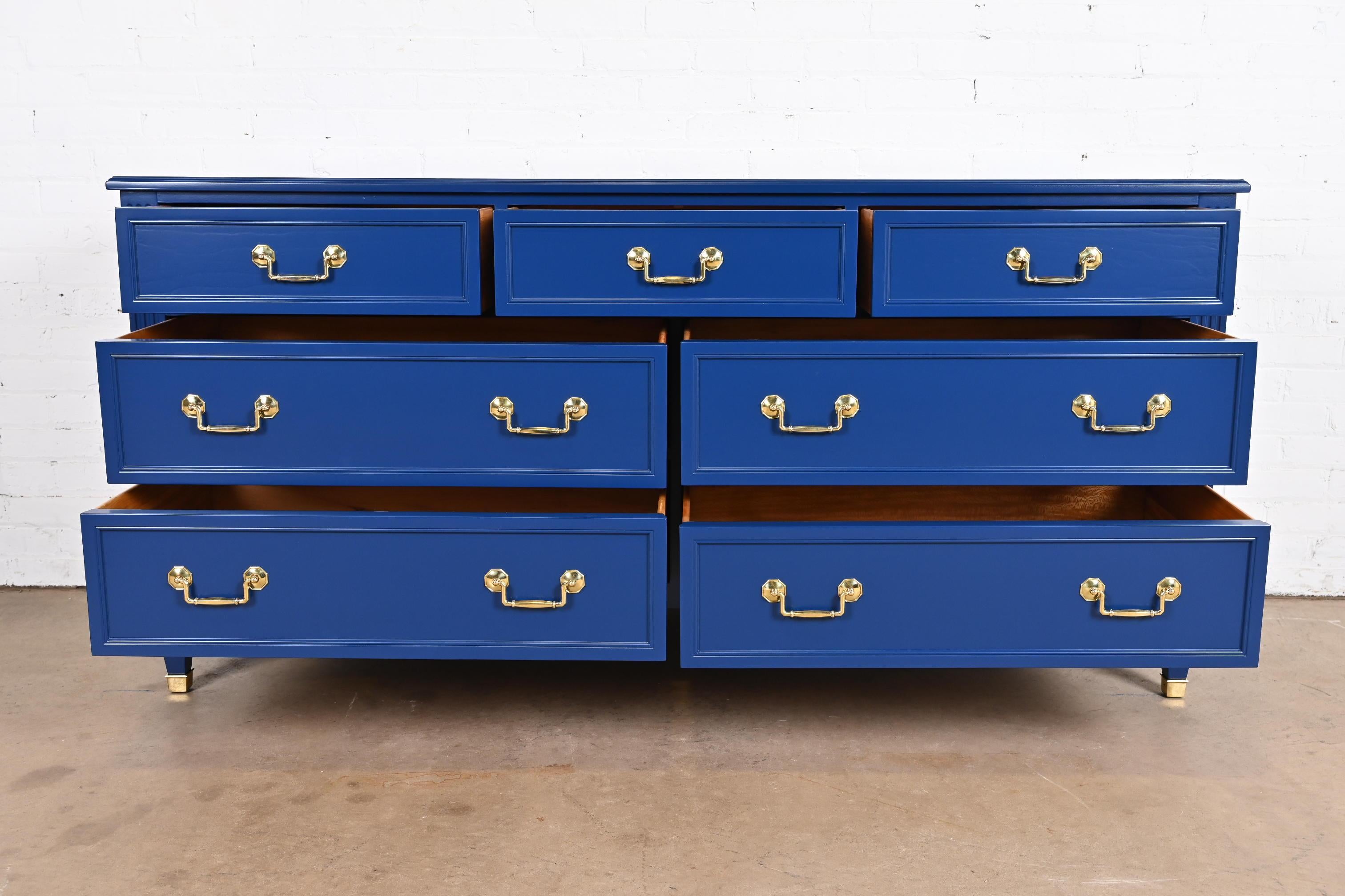 Kindel Furniture French Regency Louis XVI Blue Lacquered Dresser, Refinished For Sale 2