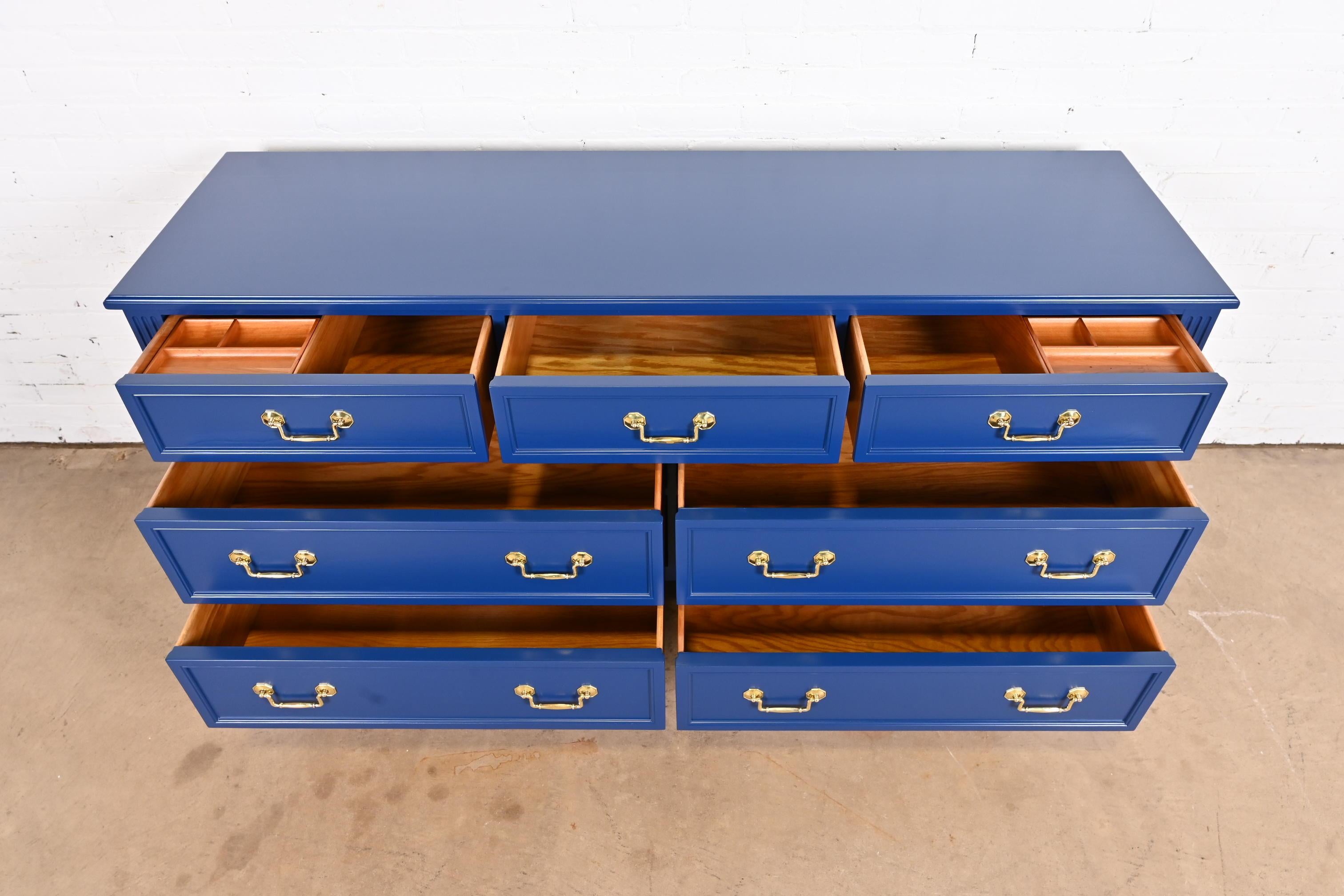 Kindel Furniture French Regency Louis XVI Blue Lacquered Dresser, Refinished For Sale 3