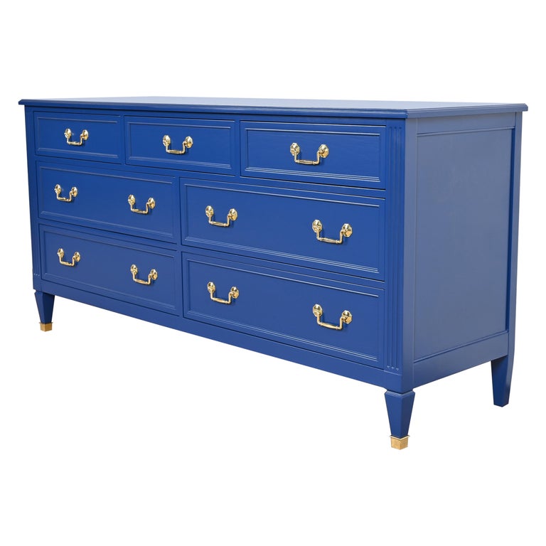 Kindel Furniture French Regency Louis XVI Blue Lacquered Dresser,  Refinished For Sale at 1stDibs